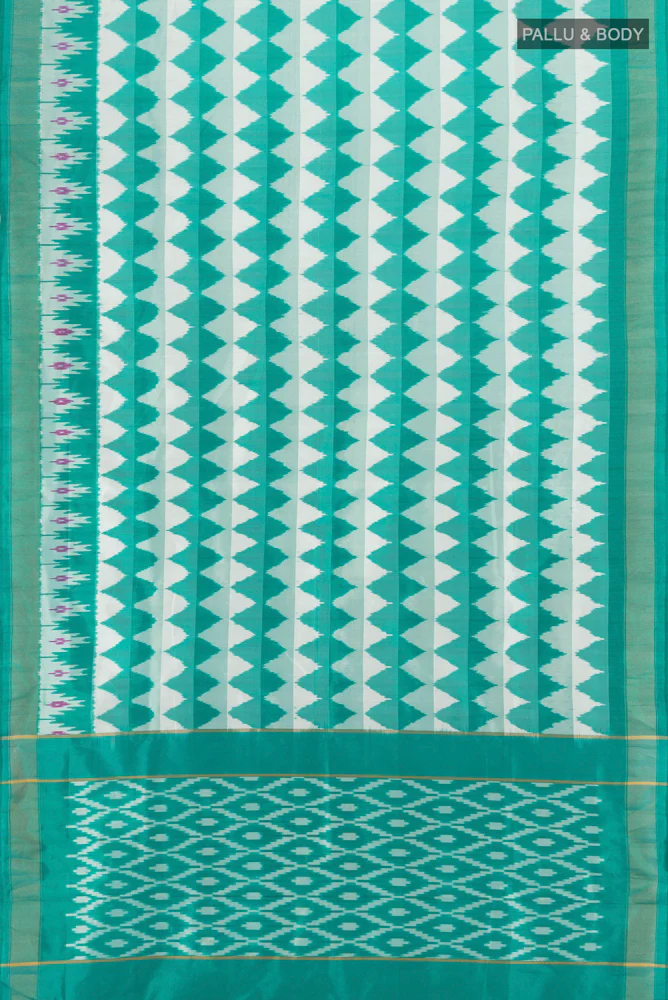 Turquoise Pochampally Silk Saree - Image 5