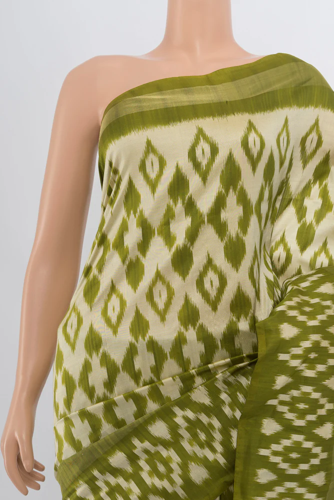 Cream Pochampally Silk Saree - Image 2