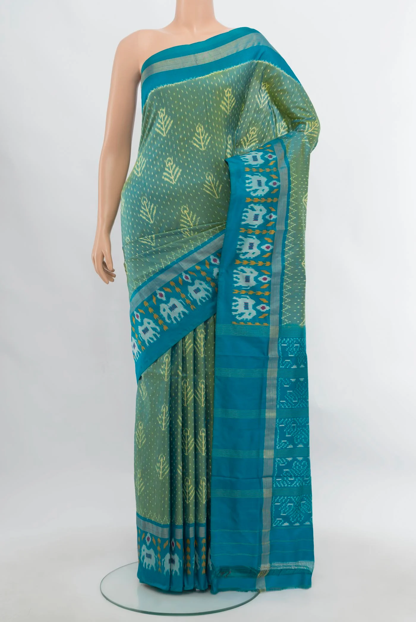 Blue with Yellow Color Pochampally Silk Saree