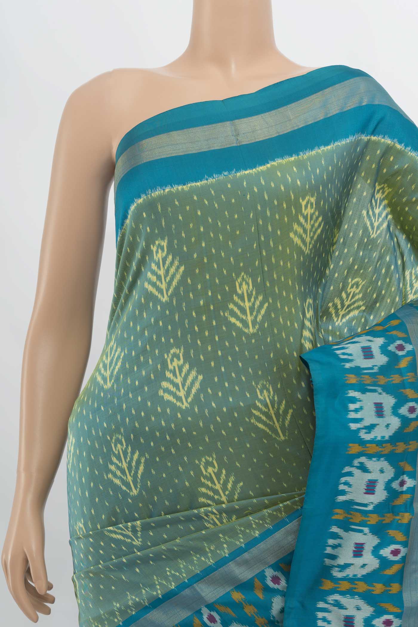 Blue with Yellow Color Pochampally Silk Saree - Image 2