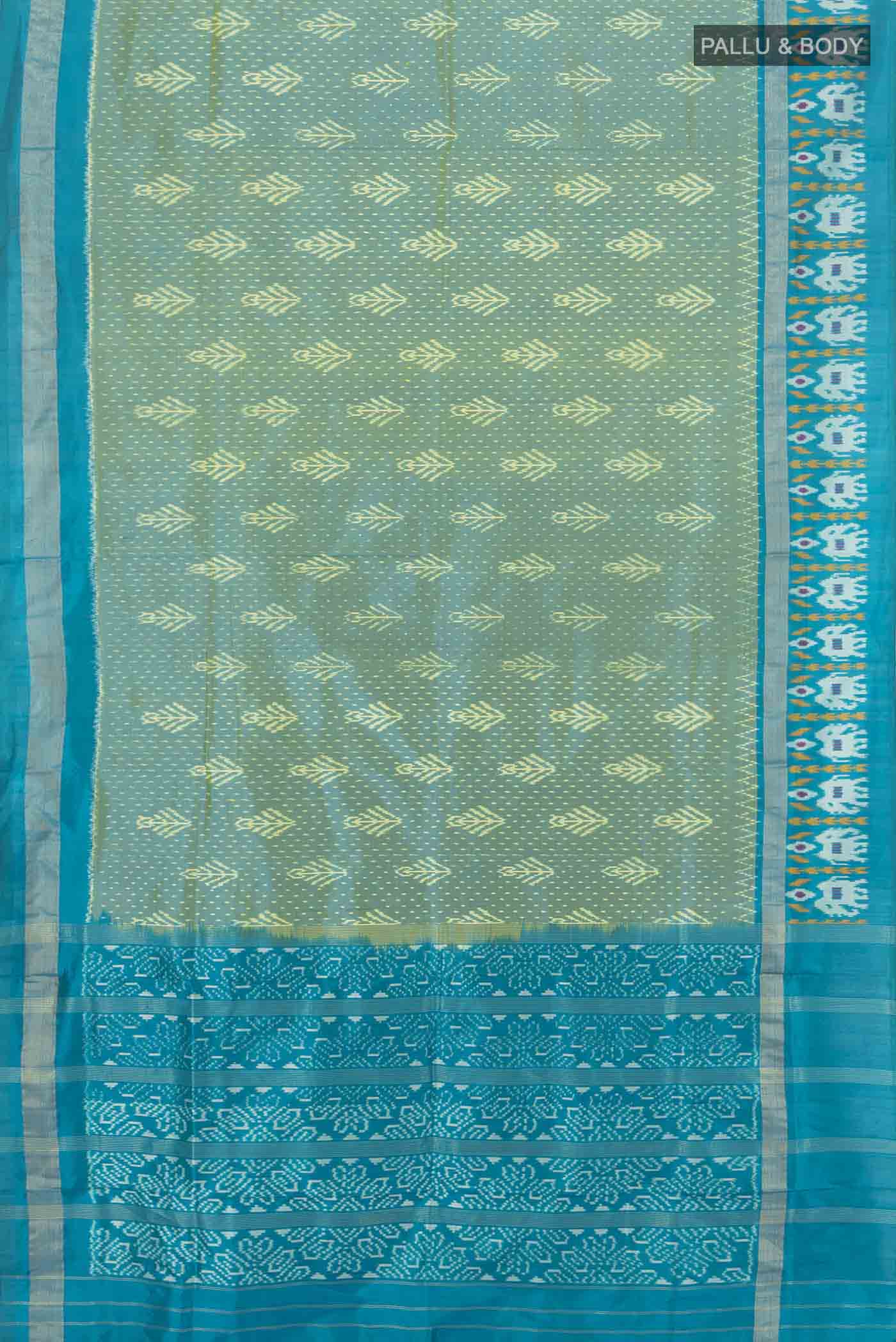 Blue with Yellow Color Pochampally Silk Saree - Image 5
