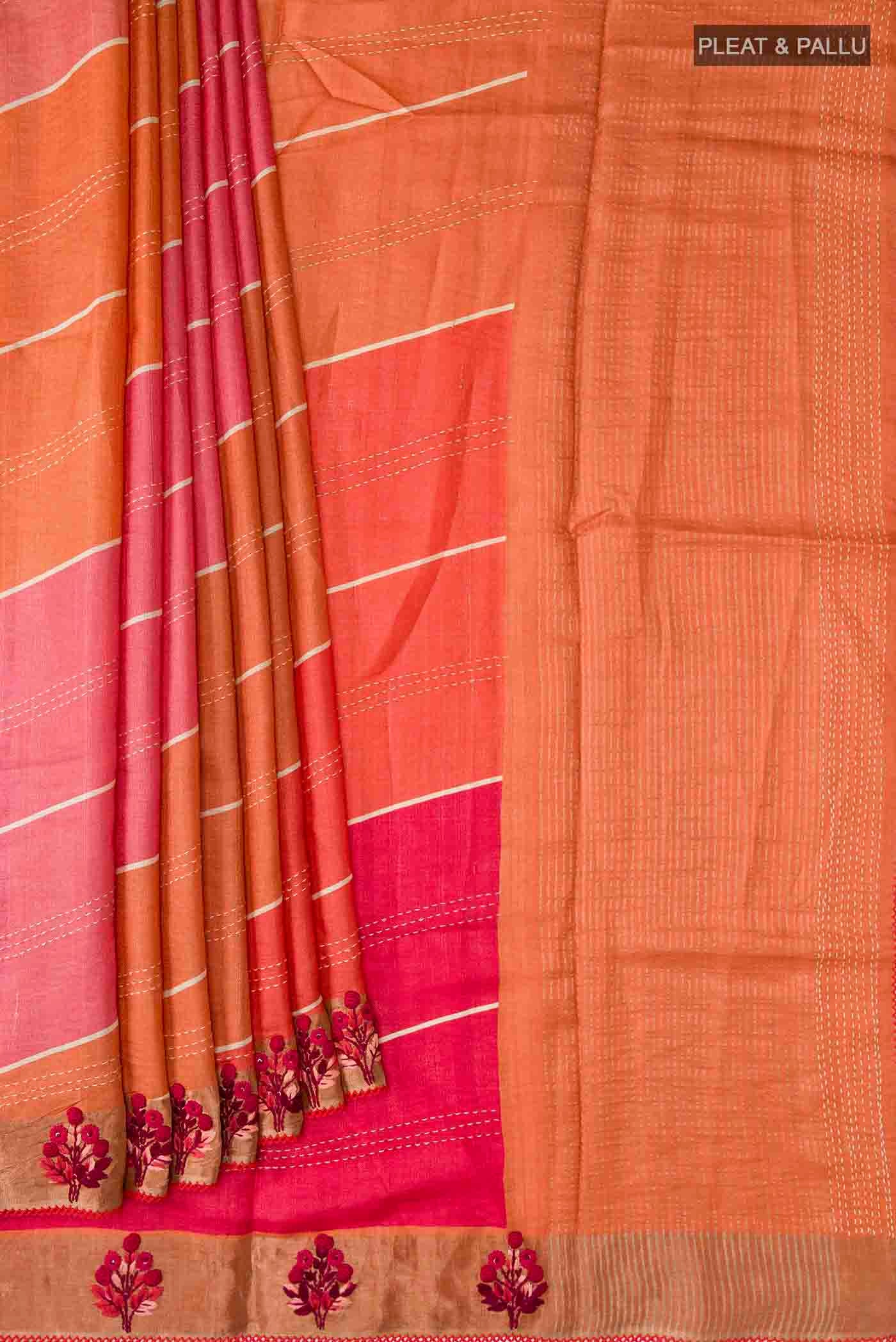 Multi Color Tussar Silk Saree - Image 4