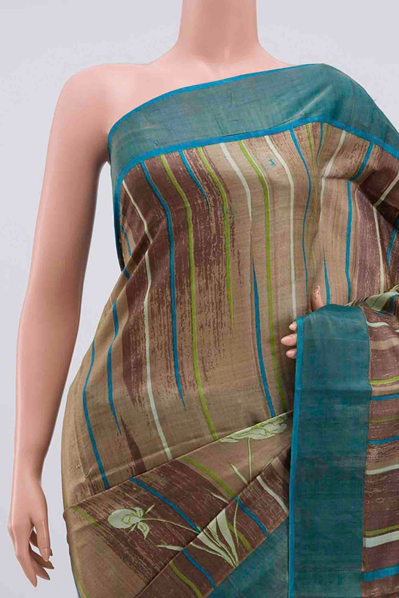 Brown Tussar Silk Saree - Image 2