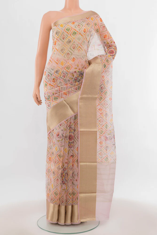 Rose pink Organza Silk Saree