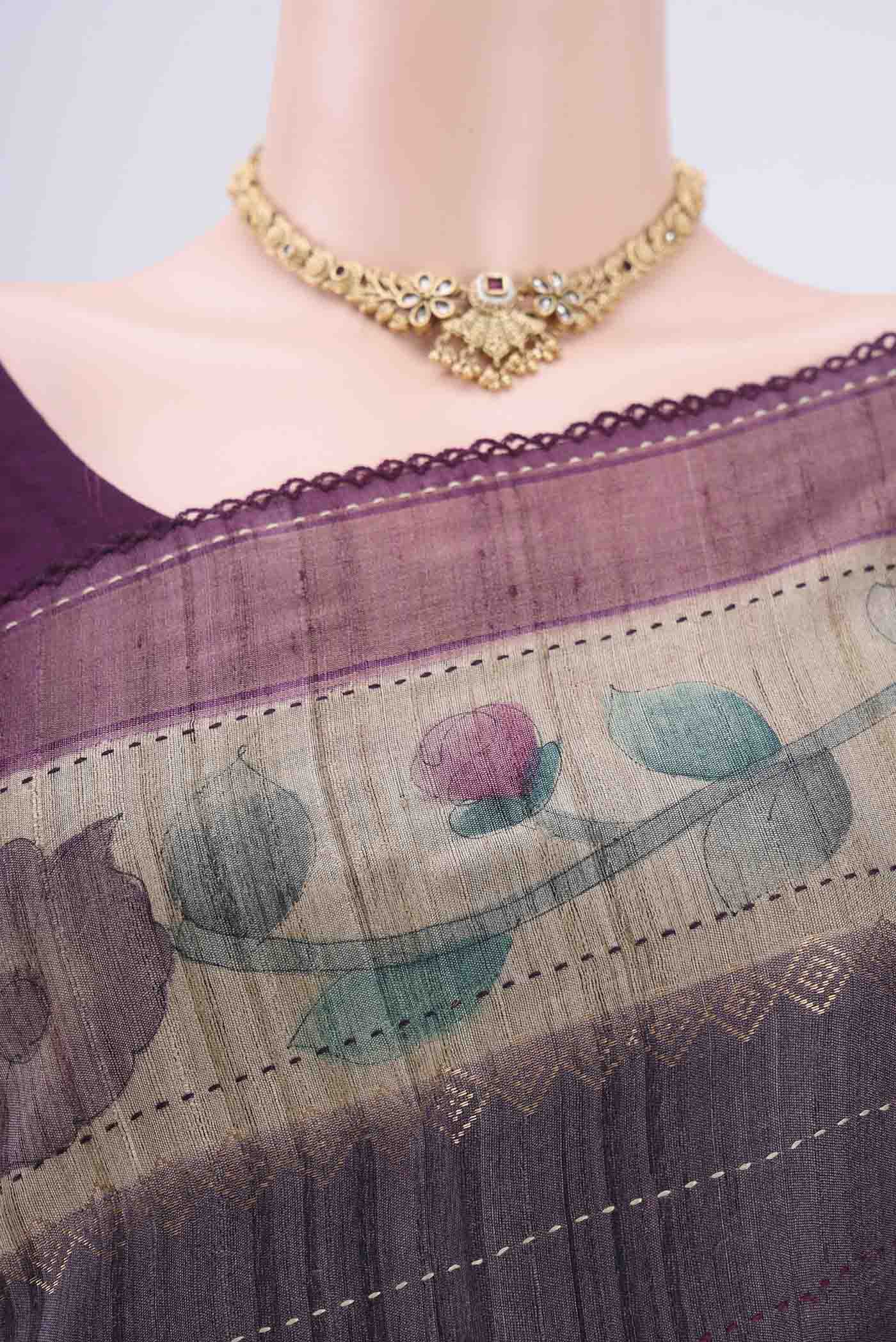 Purple Tussar Silk Saree - Image 2