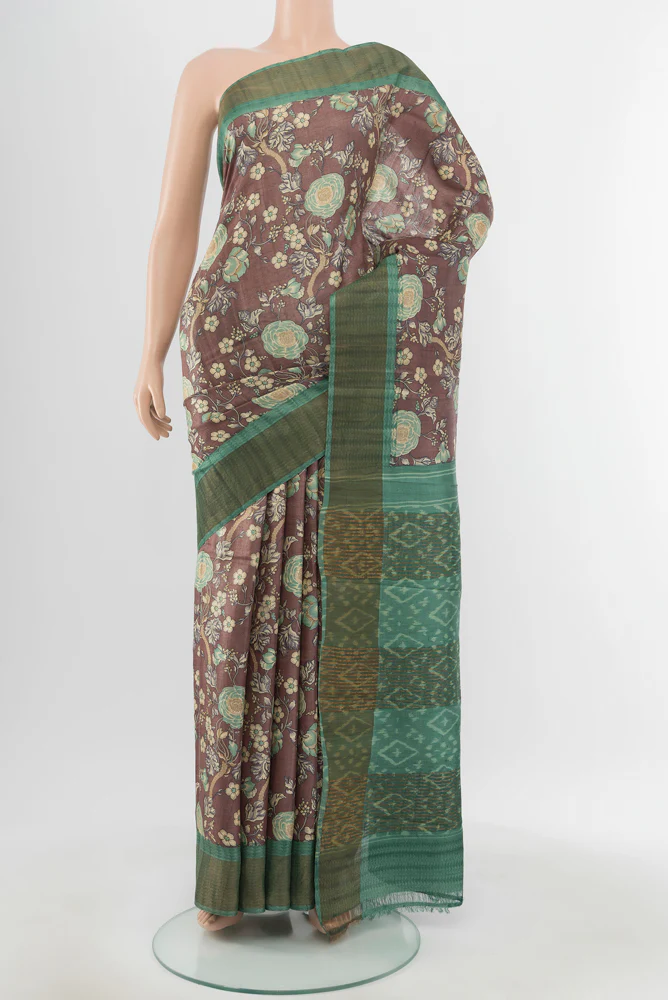 Brown Tussar Silk Saree