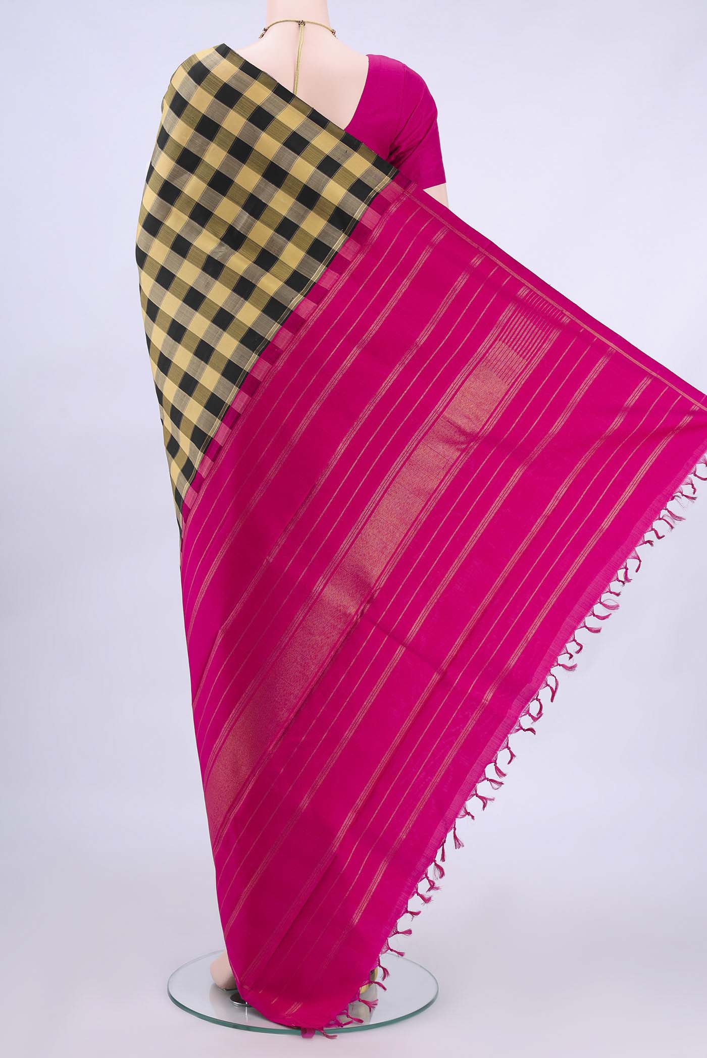 Multi Cream Grey and Black Kanjivaram Silk Saree - Image 3