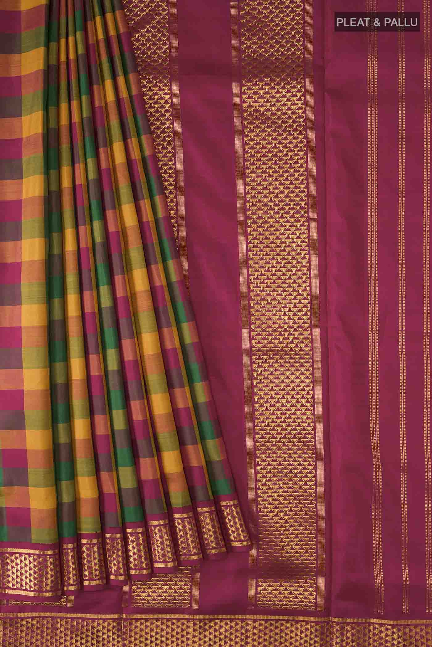 Multicolor Kanchipuram Silk Nine Yards Saree - Image 4