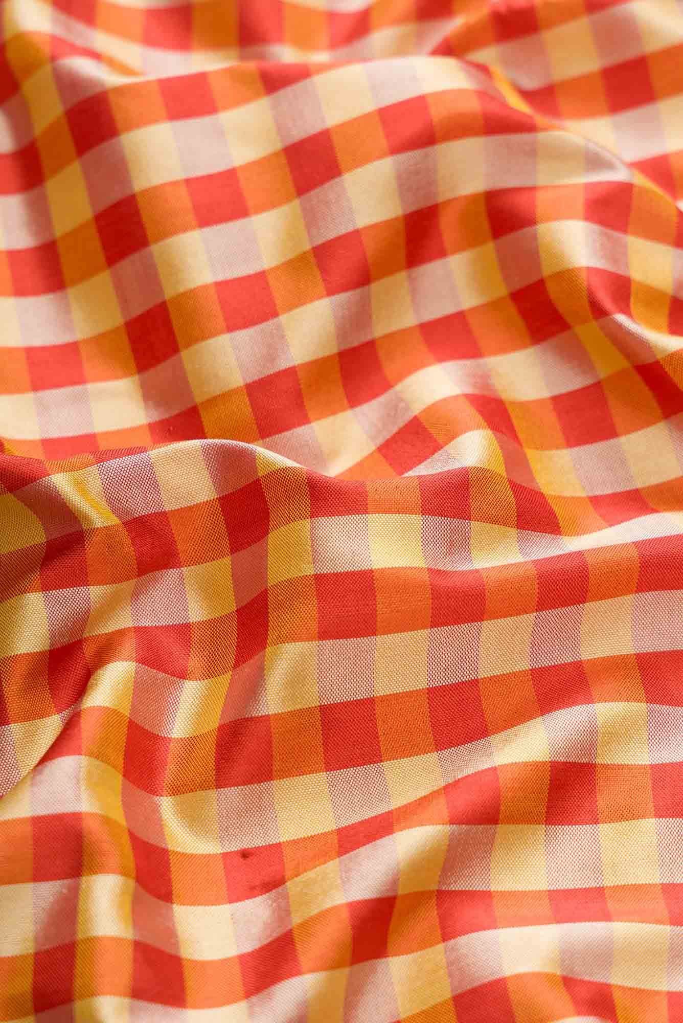 Mustard and Red Dual Tone Double Ikat Saree - Image 3