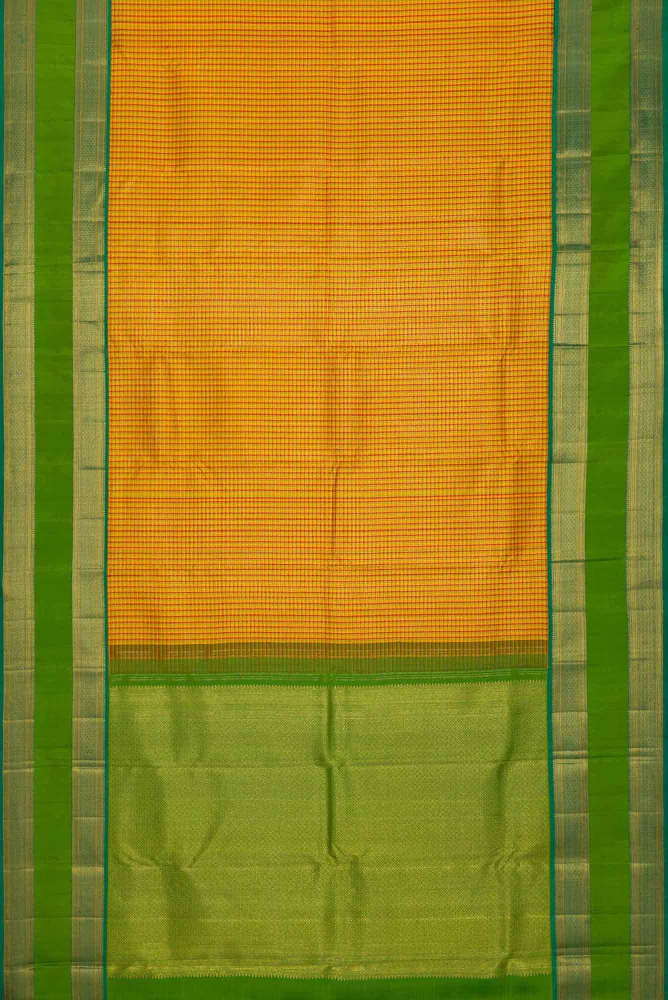 Pure Silk Pure Zari Mustard and Red Dual Tone Kanjivaram Saree - Image 4