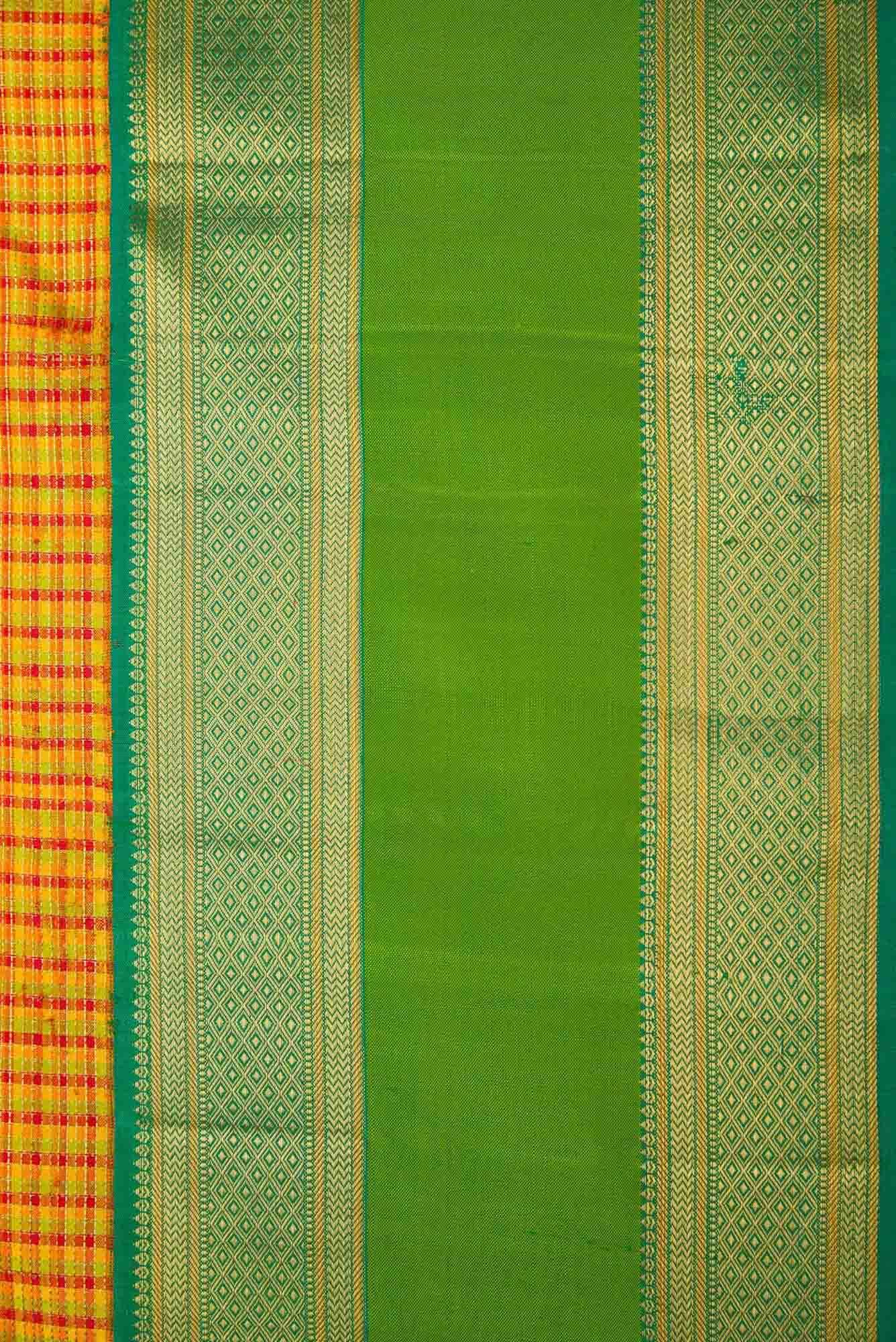 Pure Silk Pure Zari Mustard and Red Dual Tone Kanjivaram Saree - Image 5