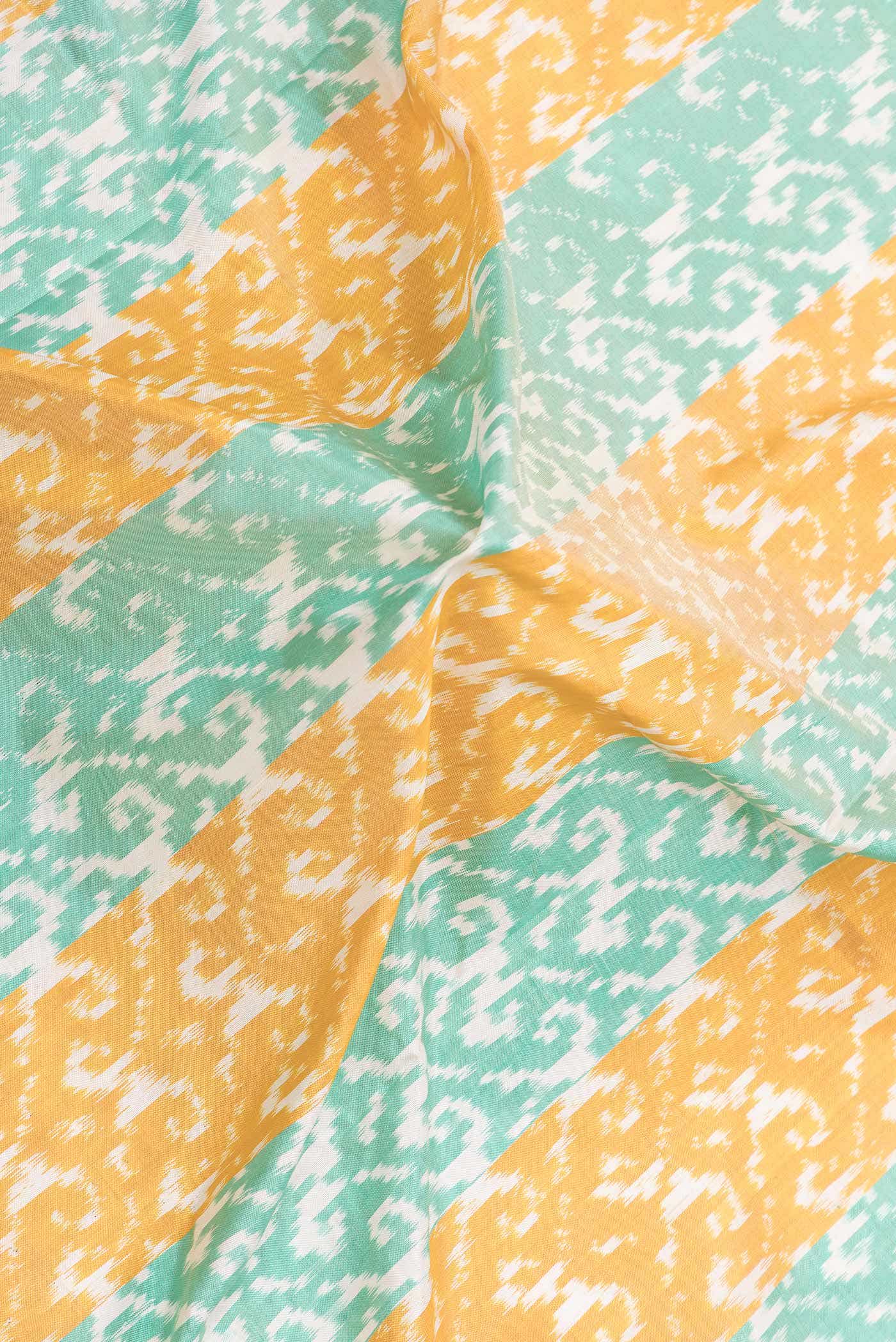 Mustard and Sea Green Dual Tone Double Ikat Saree - Image 3