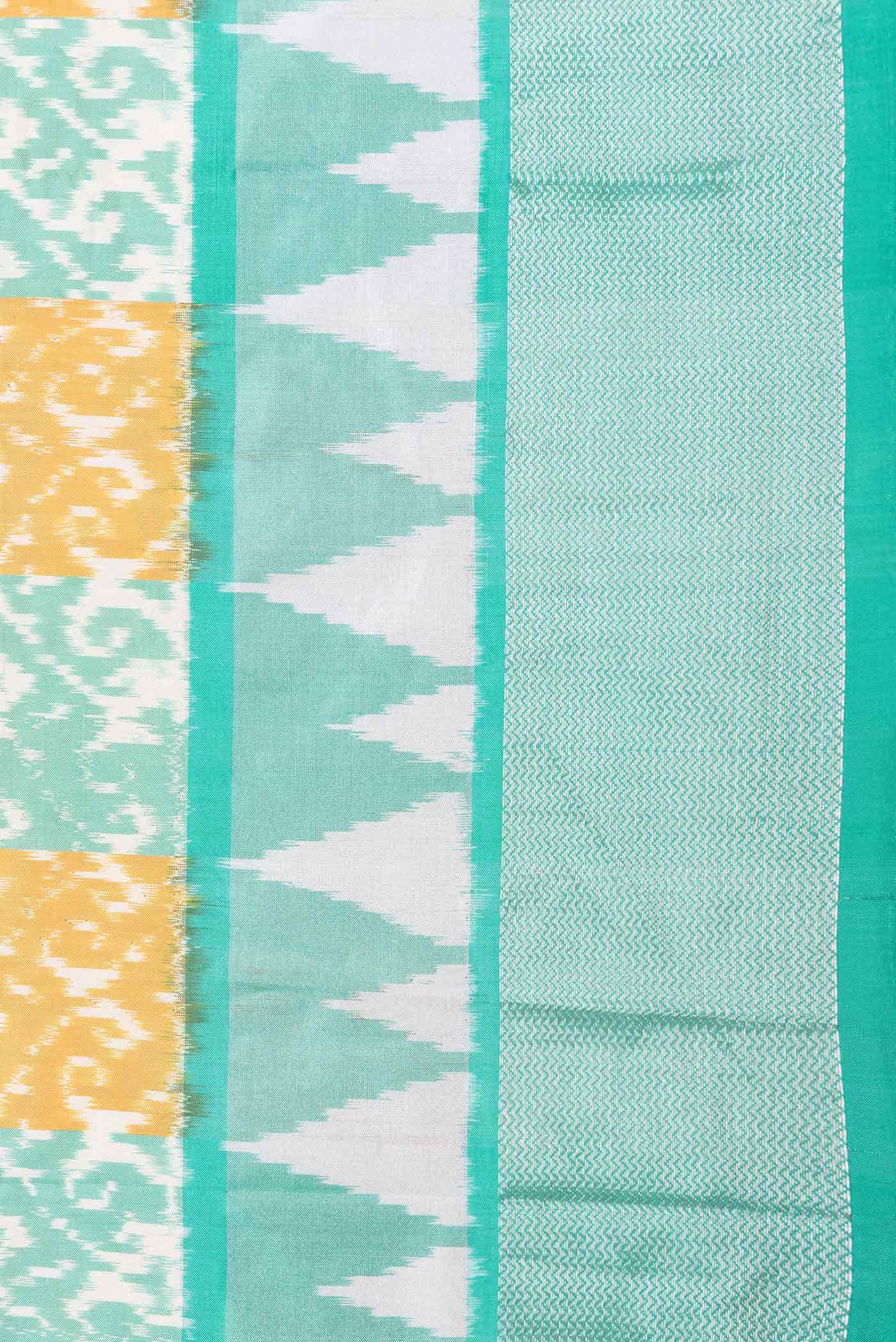 Mustard and Sea Green Dual Tone Double Ikat Saree - Image 4