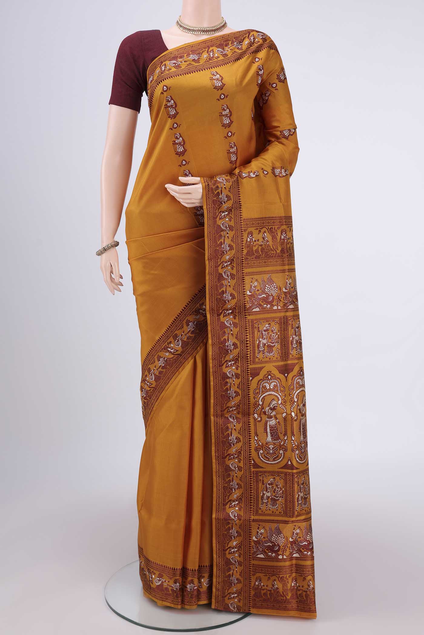 Mustard Baluchari Silk Saree