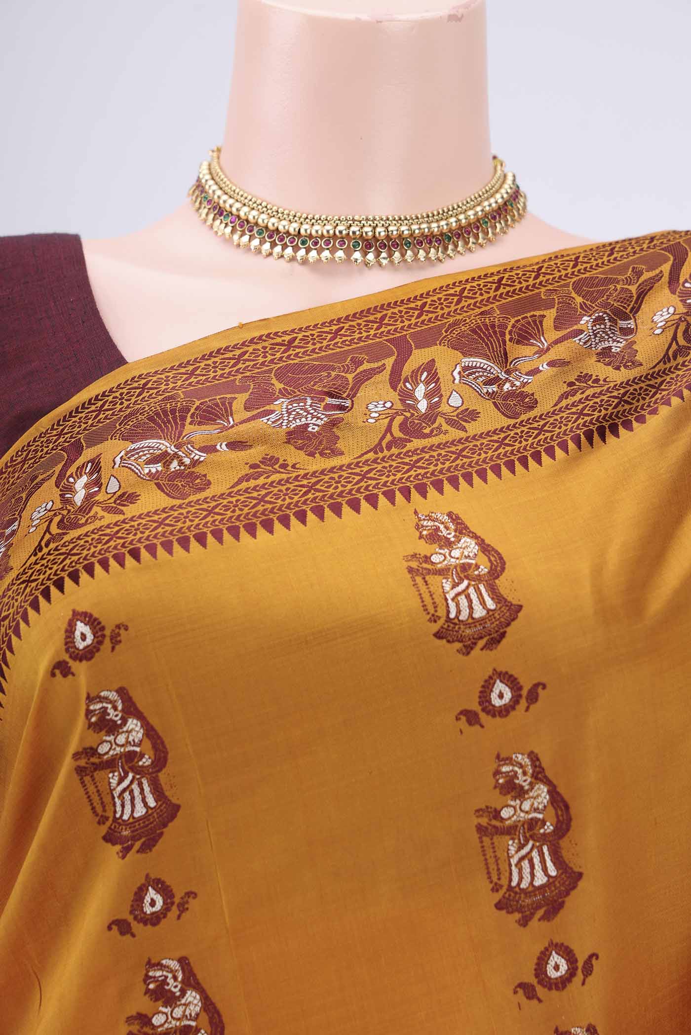 Mustard Baluchari Silk Saree - Image 2