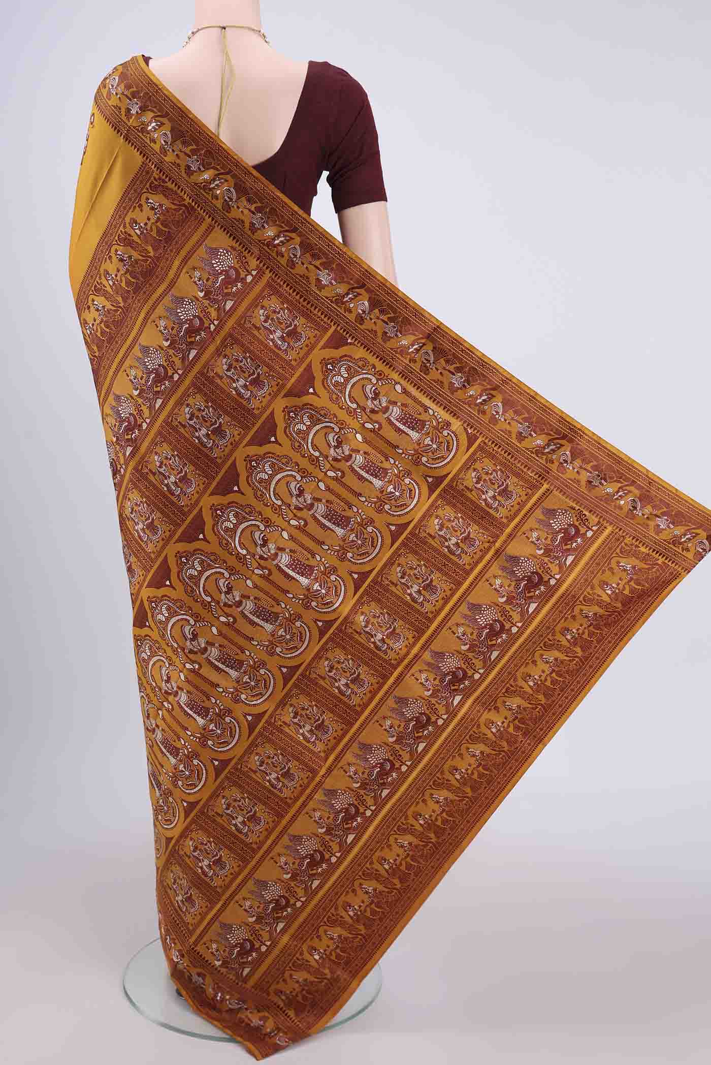 Mustard Baluchari Silk Saree - Image 3