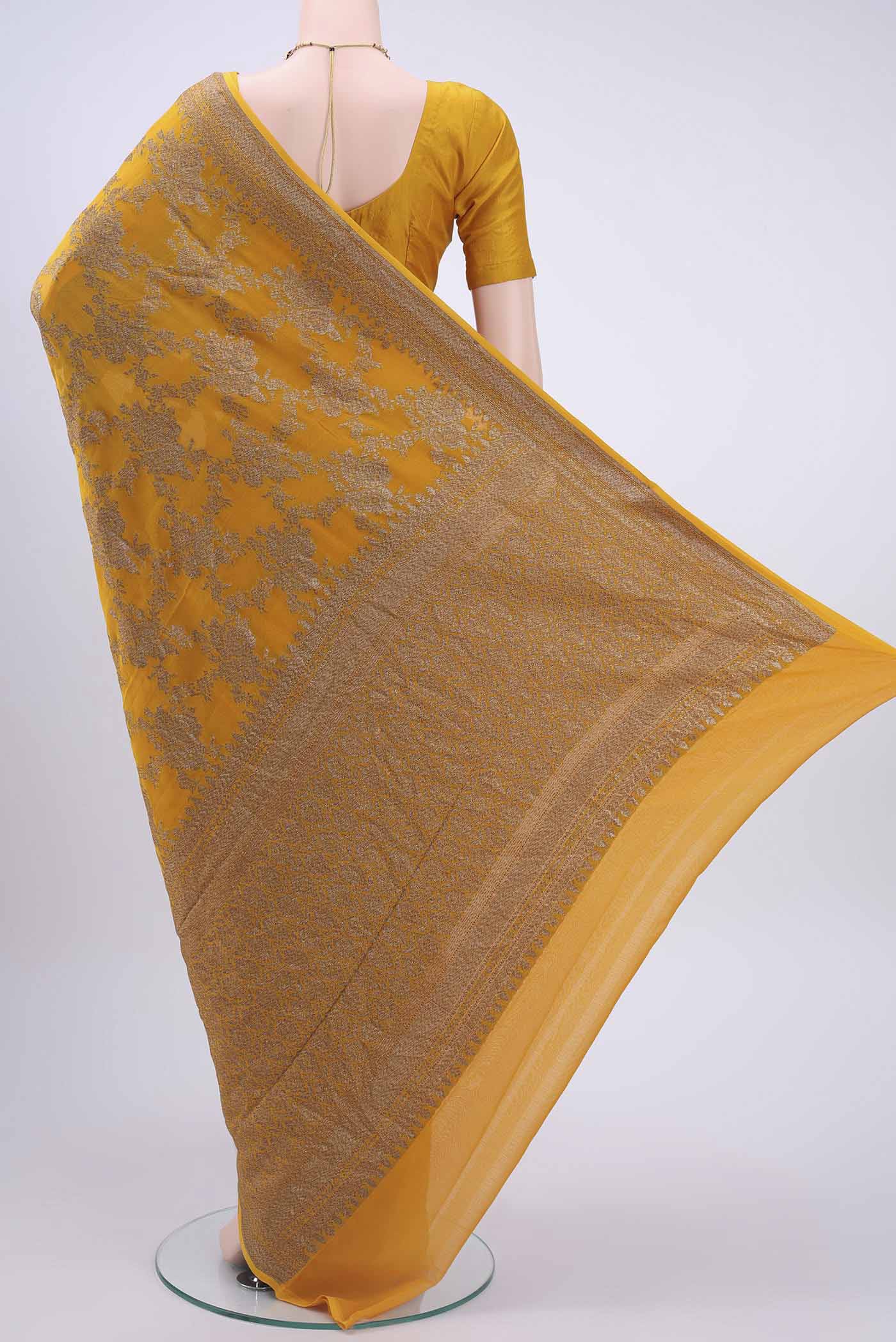 Mustard Banarasi Georgette Saree - Image 3