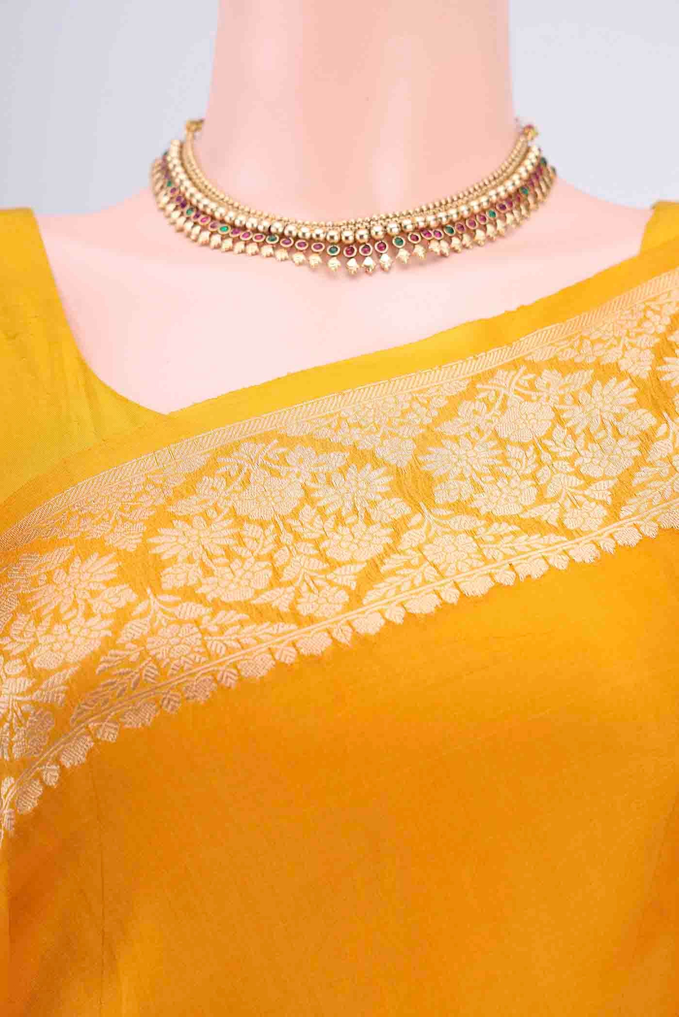 Mustard Banarasi Kora Silk Saree - Image 2