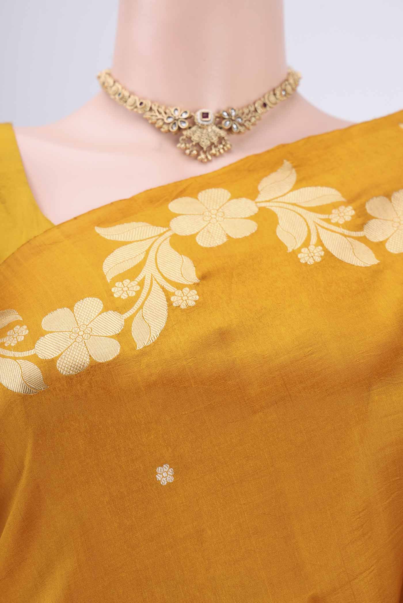 Mustard Banarasi Katan Silk Saree - Image 2