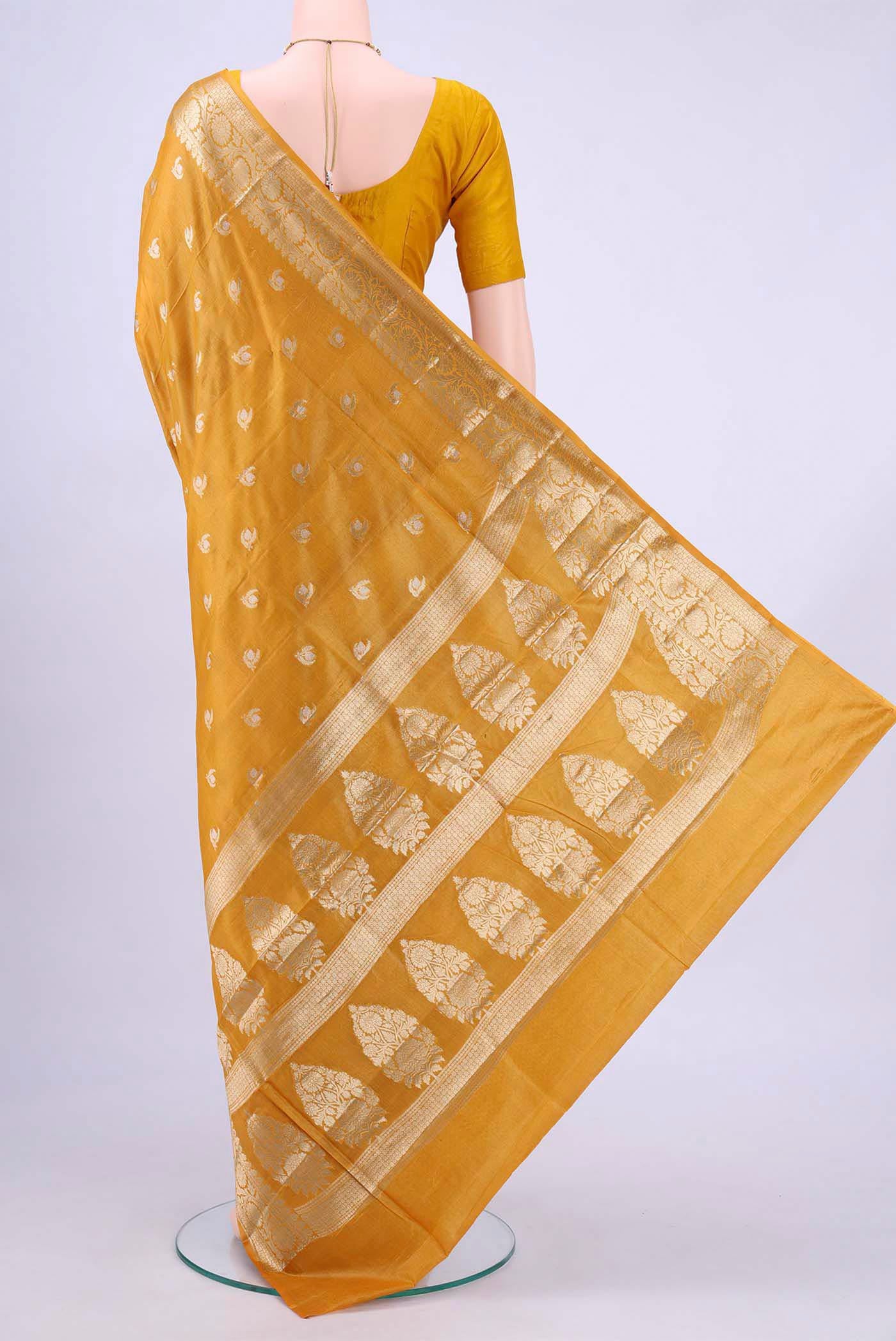 Mustard Banarasi Raw Silk Saree - Image 3