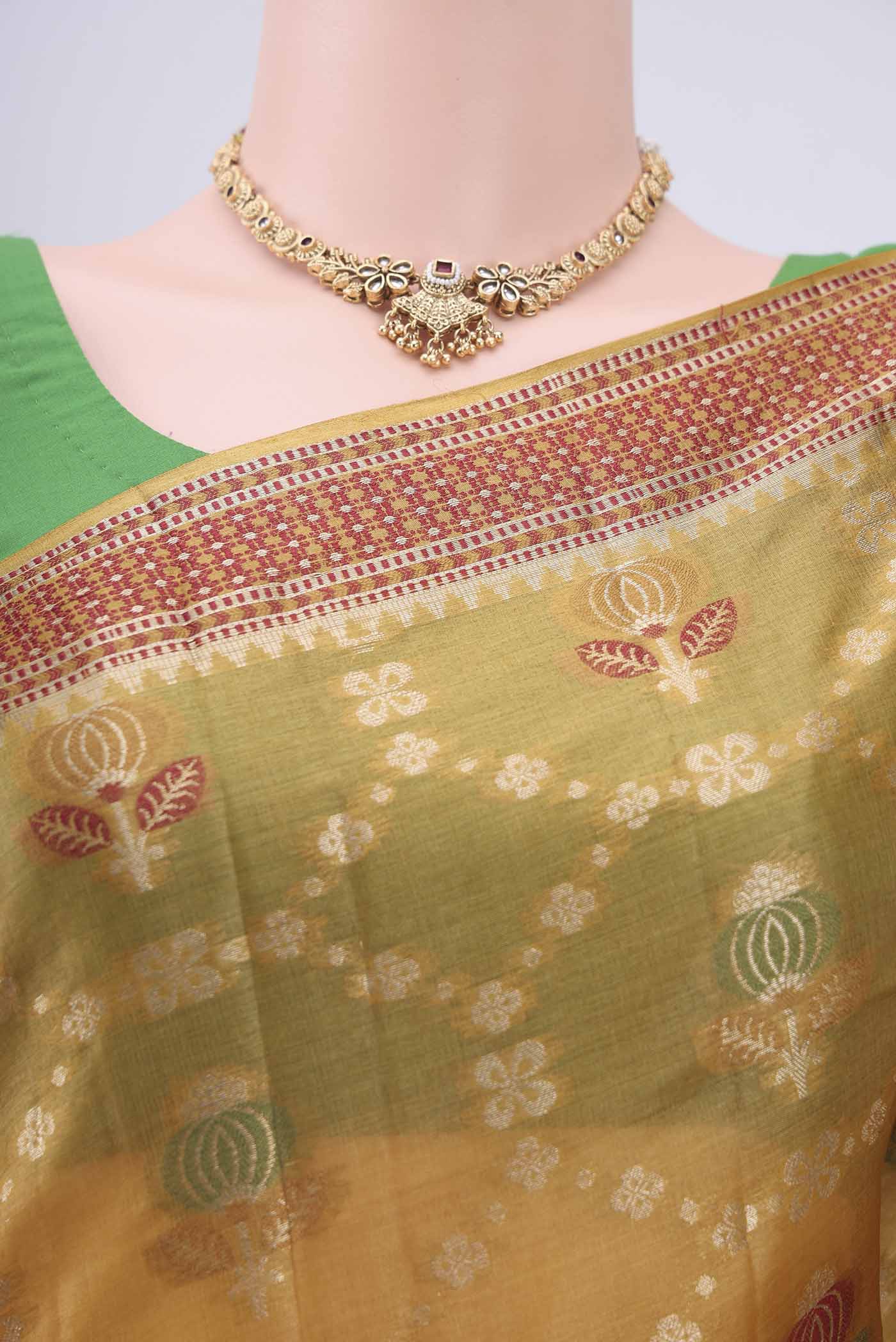 Mustard Banarasi Raw Silk Saree - Image 2