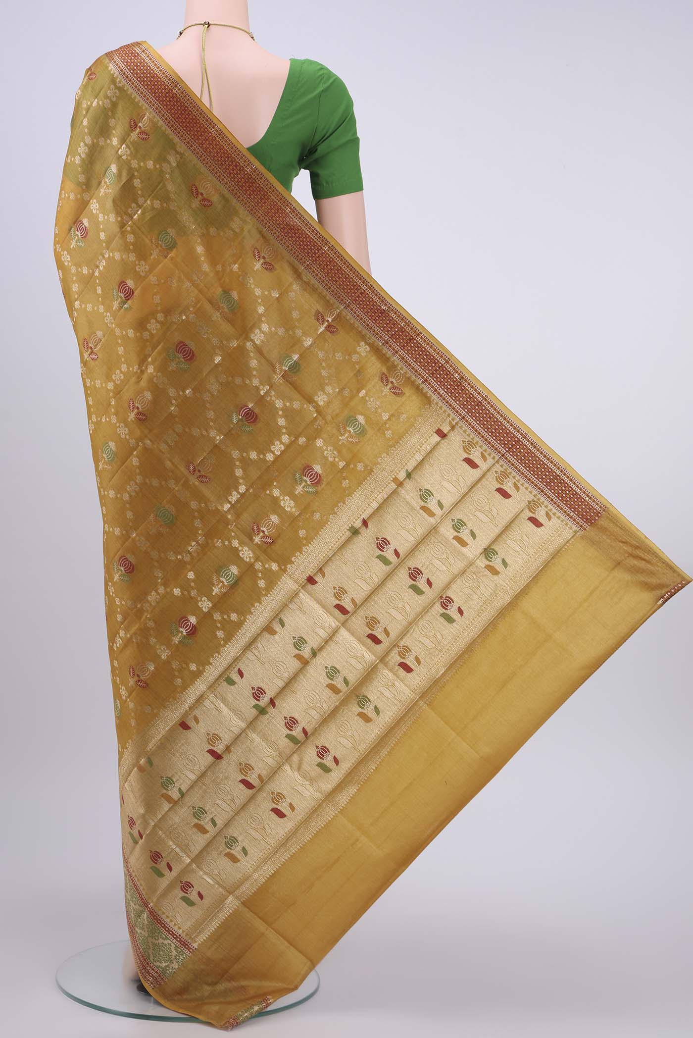 Mustard Banarasi Raw Silk Saree - Image 3