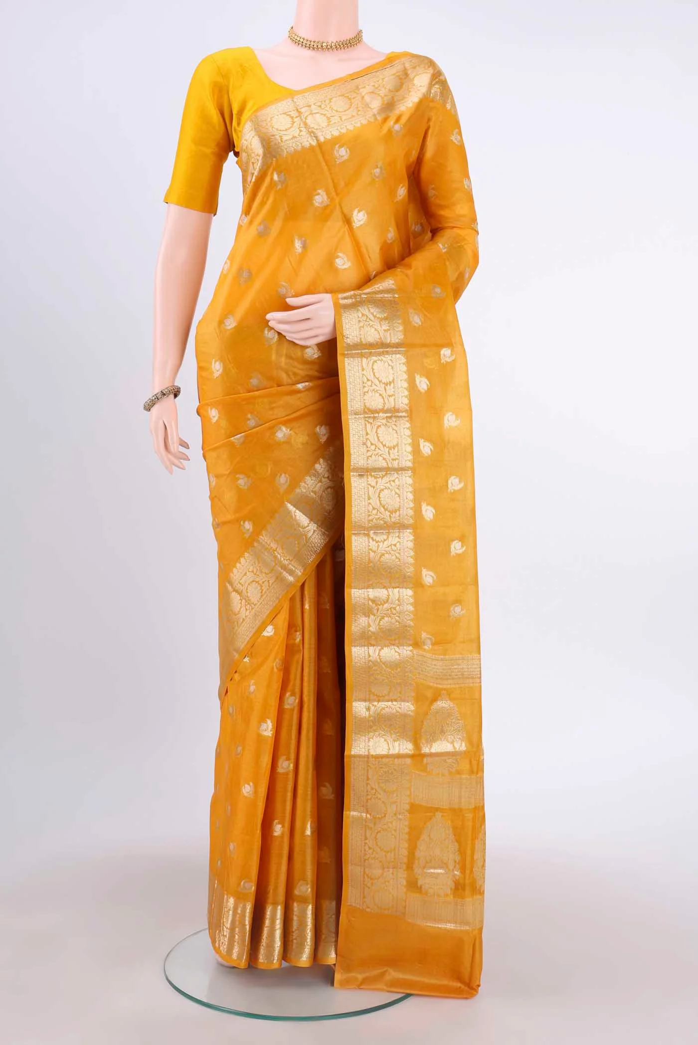 Yellow Banarasi Tussar Silk Saree