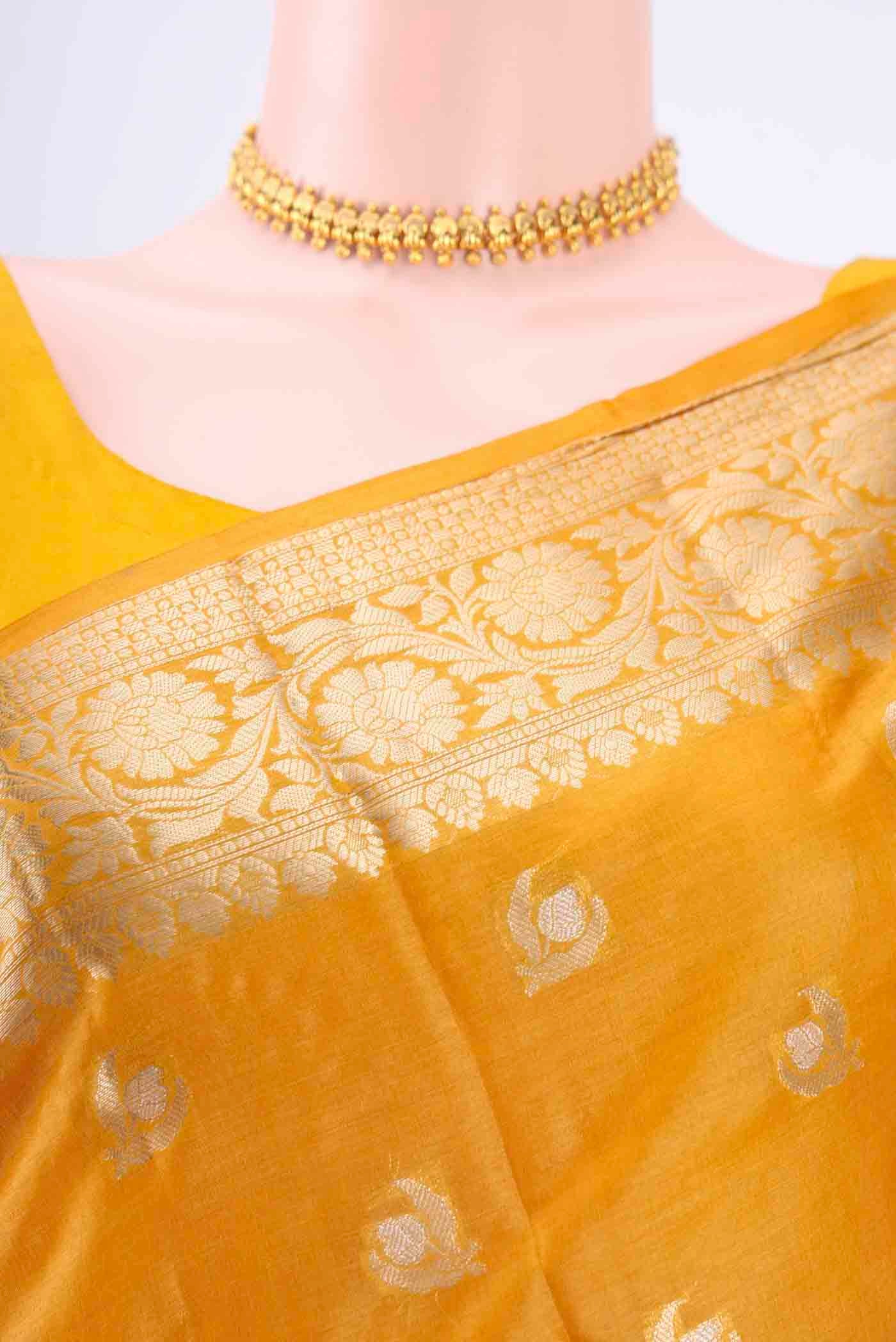 Yellow Banarasi Tussar Silk Saree - Image 2