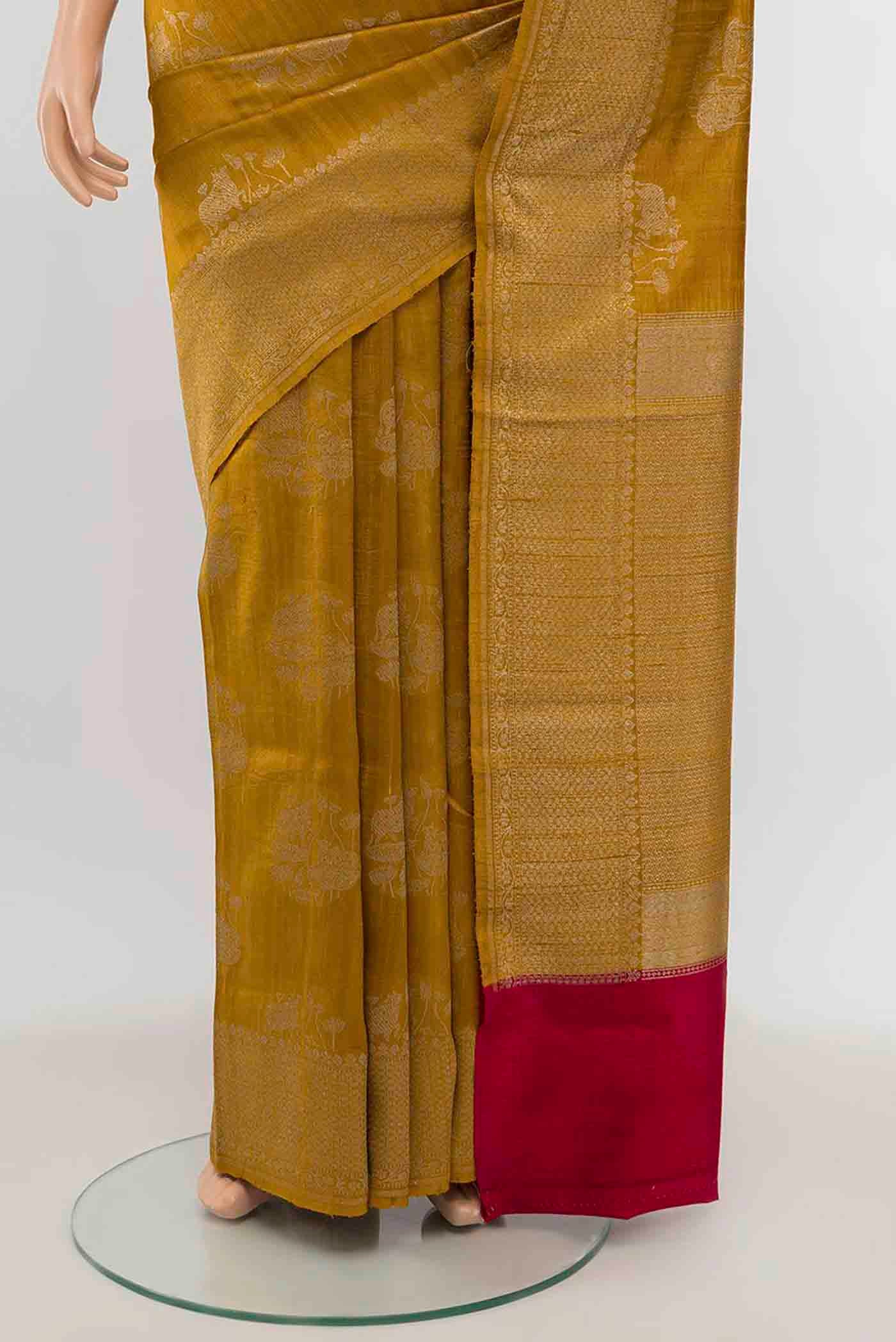 Mustard Banarasi Raw Silk Saree - Image 3