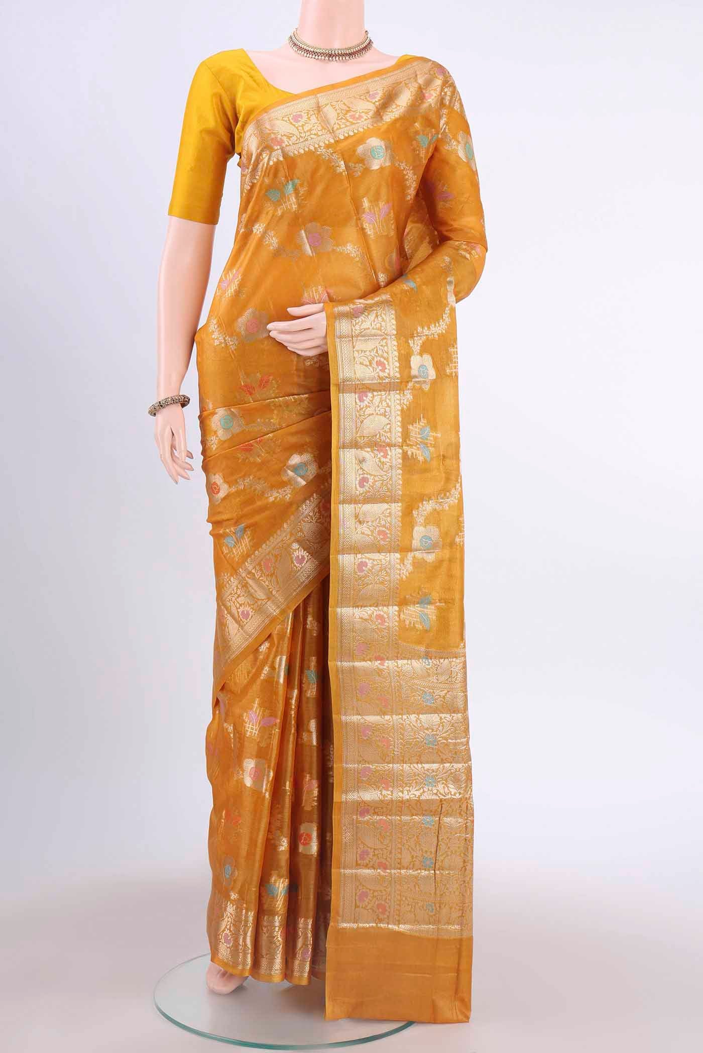 Mustard Banarasi Tussar Silk Saree