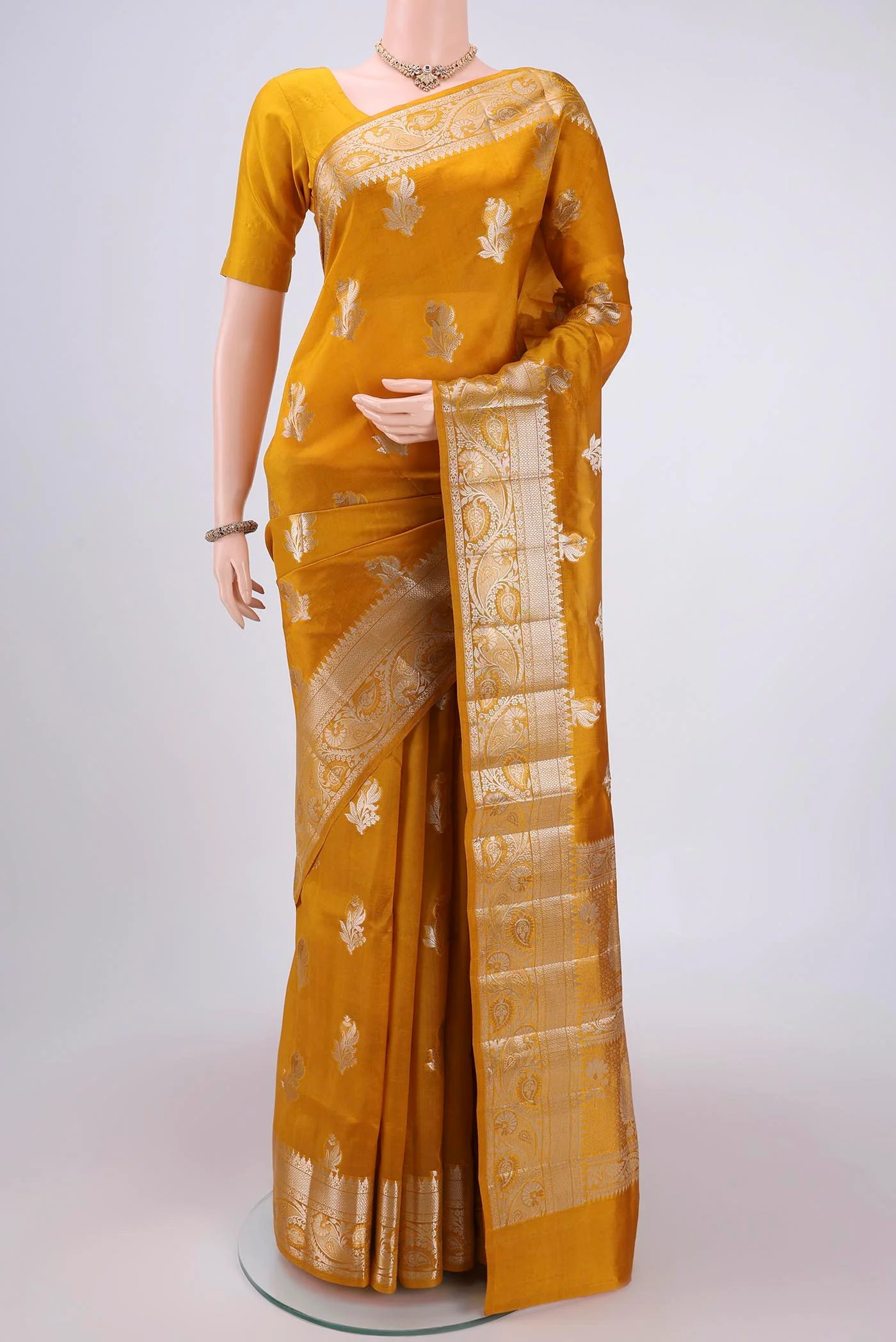 Mustard Banarasi Raw Silk Saree