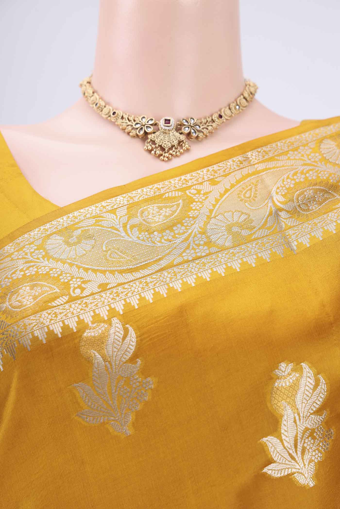 Mustard Banarasi Raw Silk Saree - Image 2