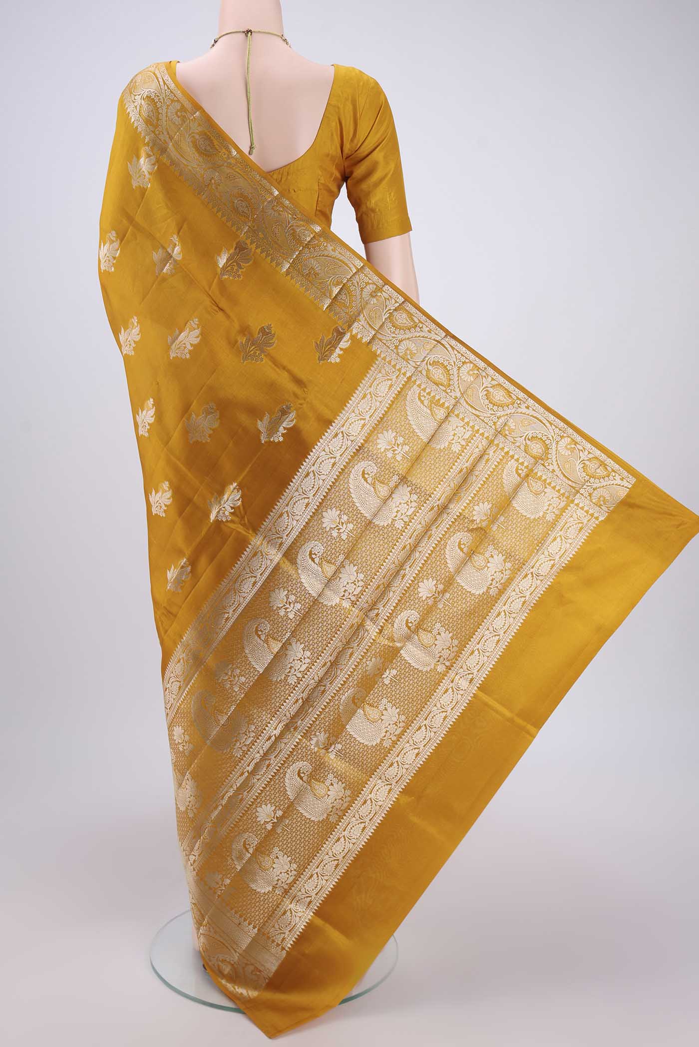 Mustard Banarasi Raw Silk Saree - Image 3