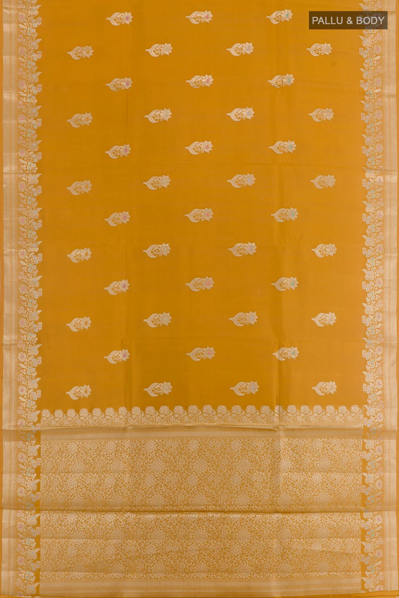 Mustard Banarasi Raw Silk Saree - Image 3