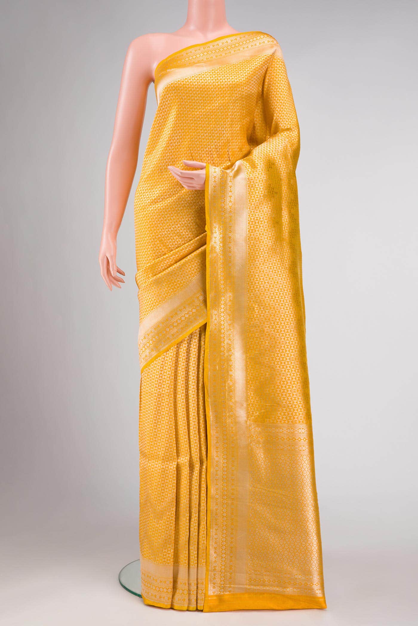 Yellow Banarasi Silk Saree - Image 7