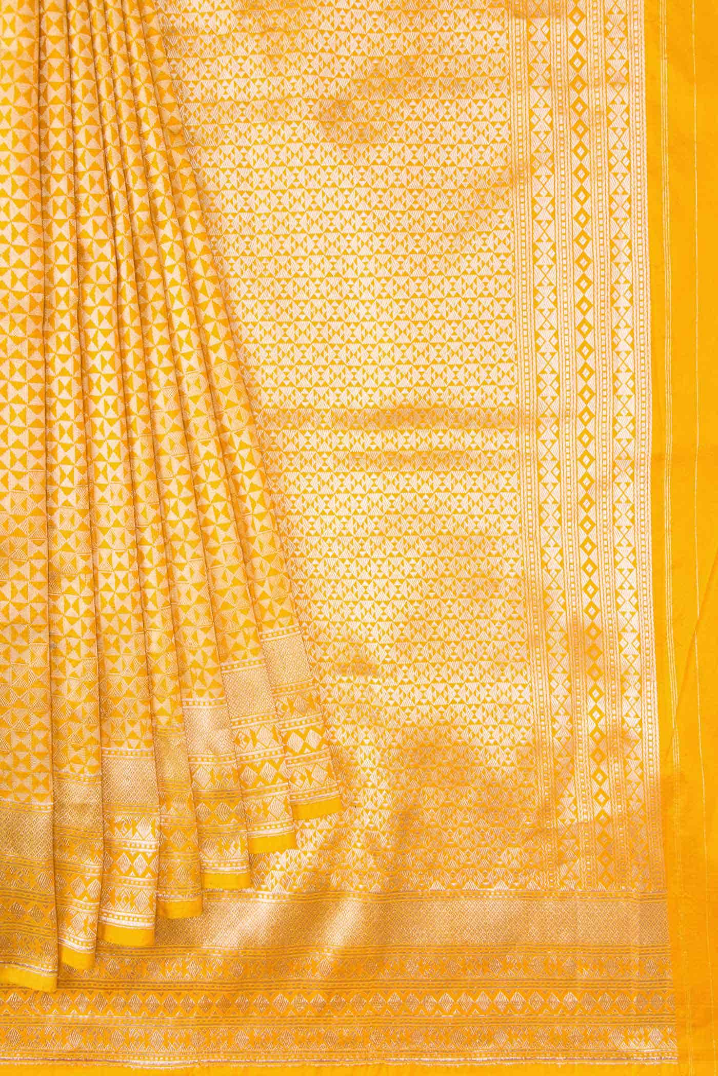 Yellow Banarasi Silk Saree - Image 8