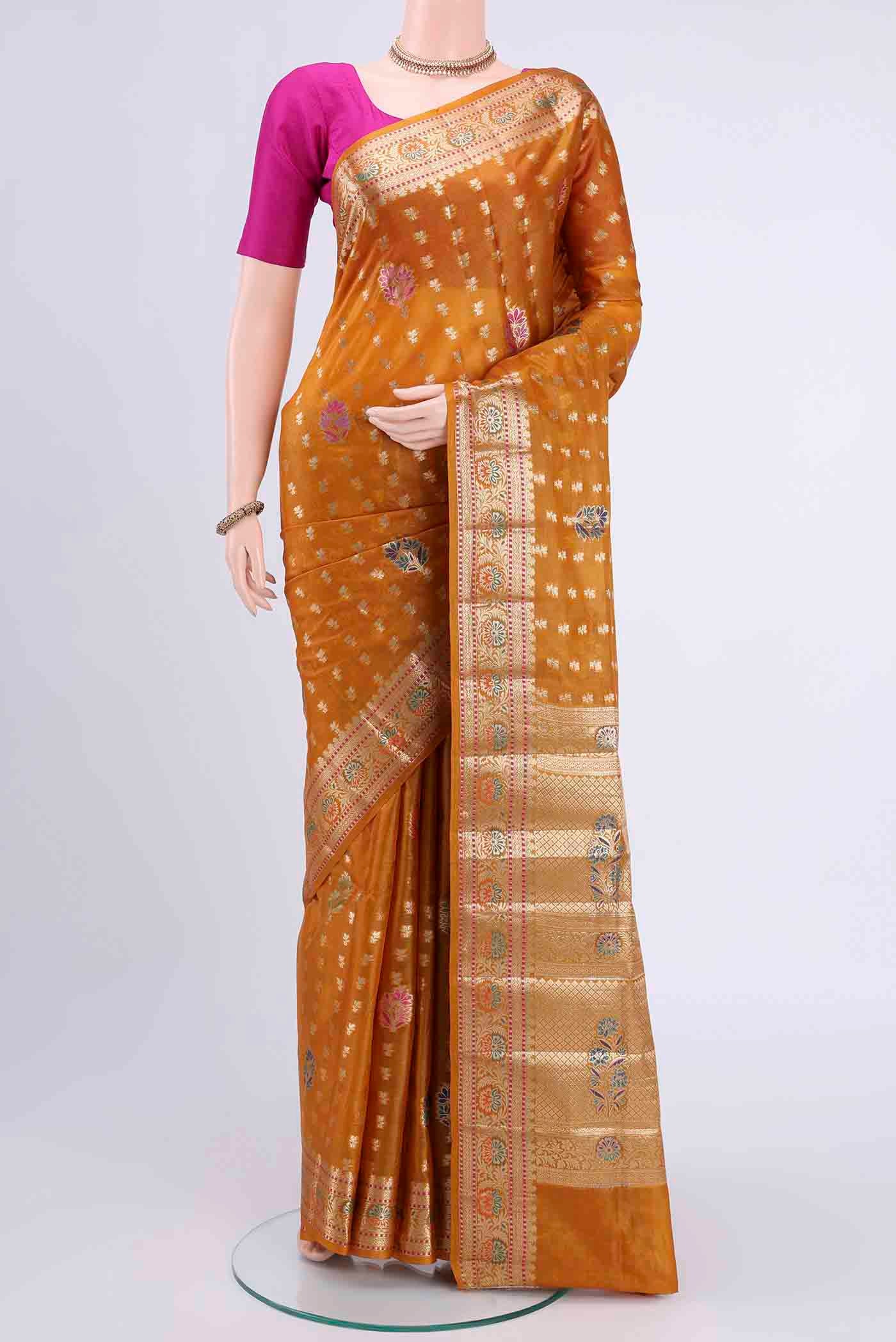 Mustard Banarasi Tussar Silk Saree