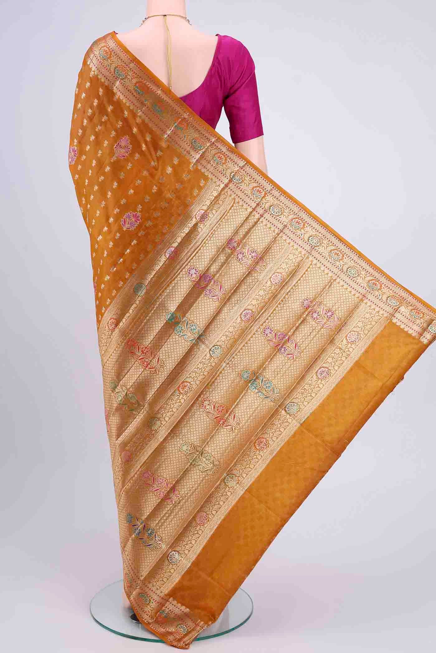 Mustard Banarasi Tussar Silk Saree - Image 3