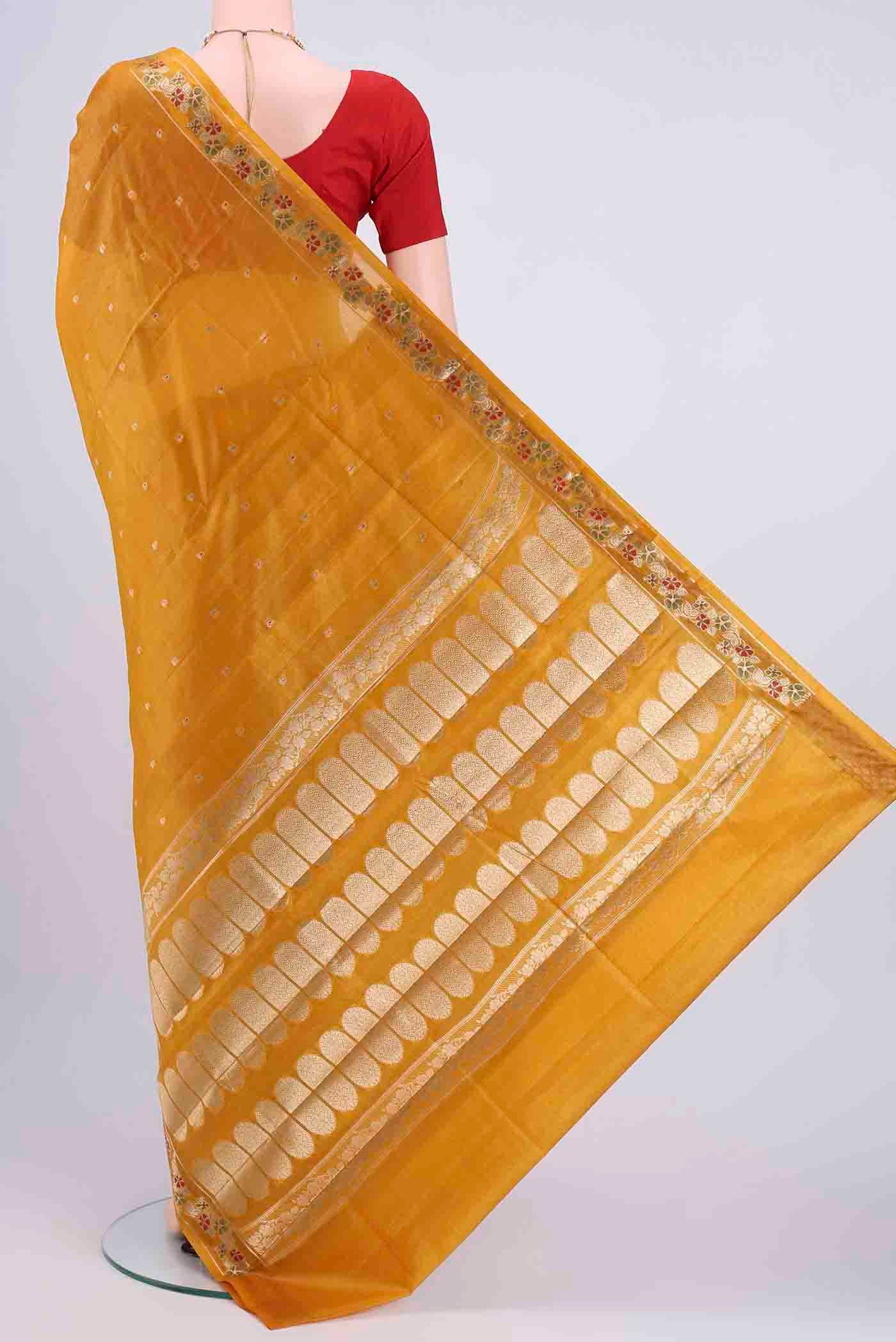 Mustard Banarasi Tussar Silk Saree - Image 3