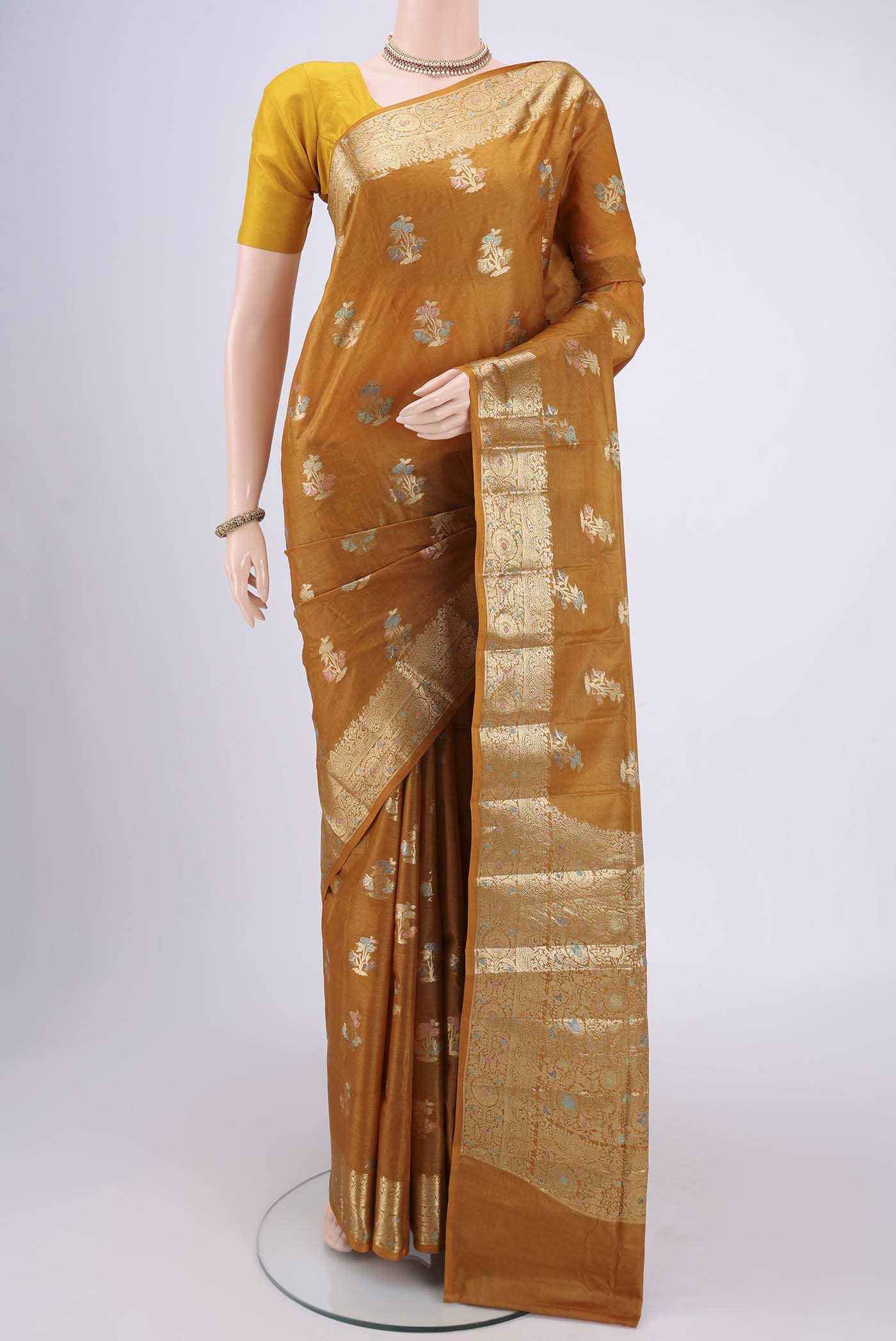 Mustard Banarasi Tussar Silk Saree