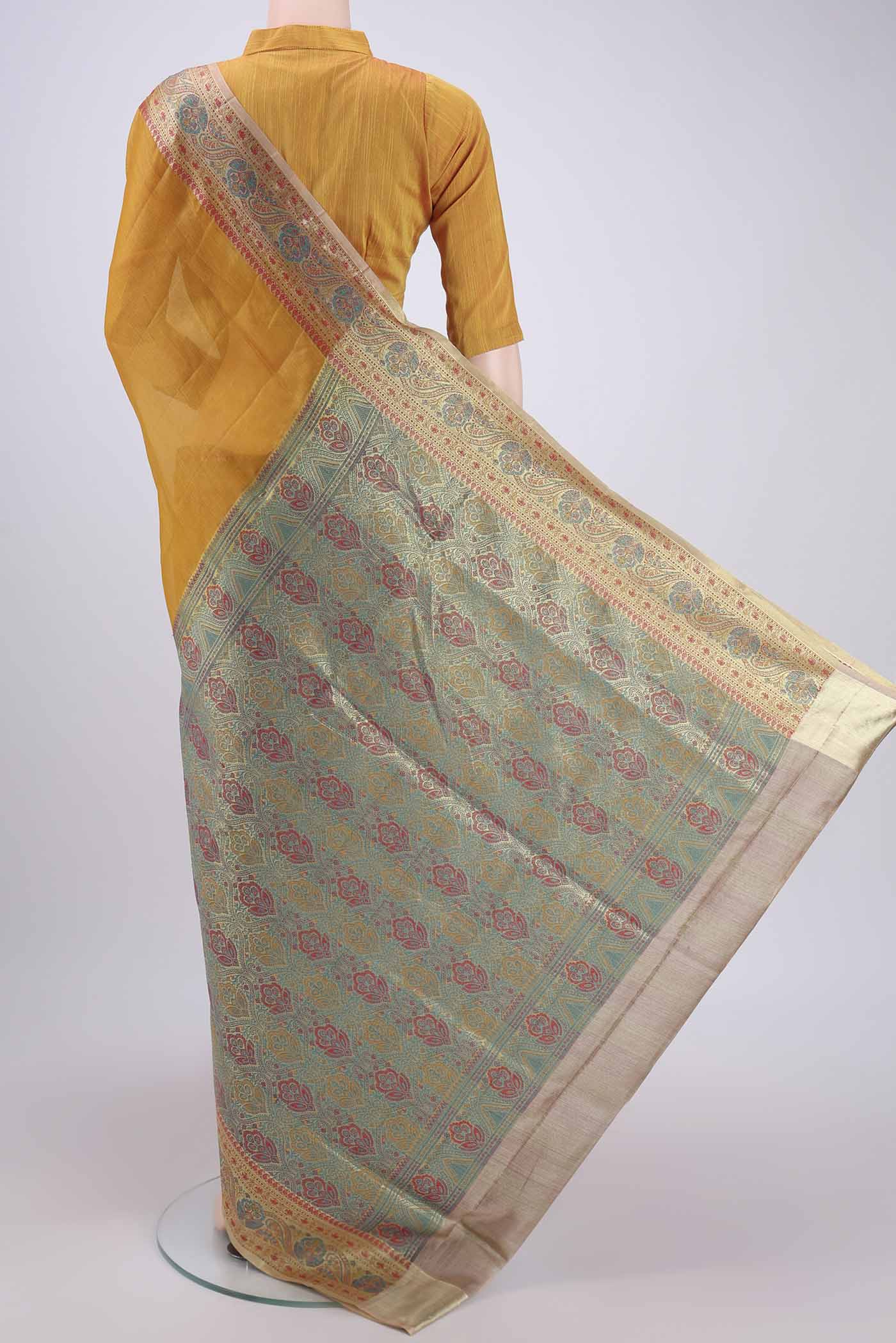 Mustard Banarasi Tussar Silk Saree - Image 3