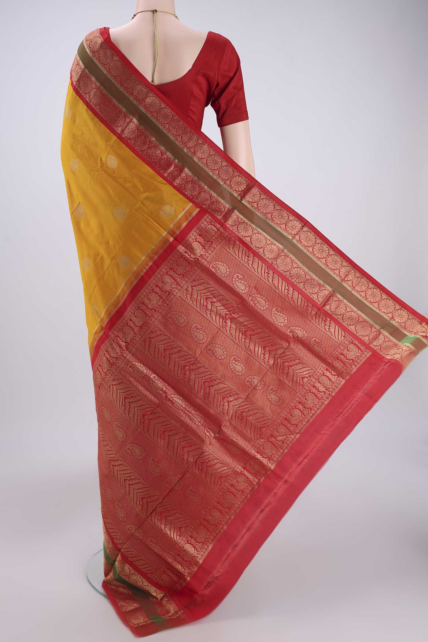 Mustard Bangalore Silk Saree - Image 3