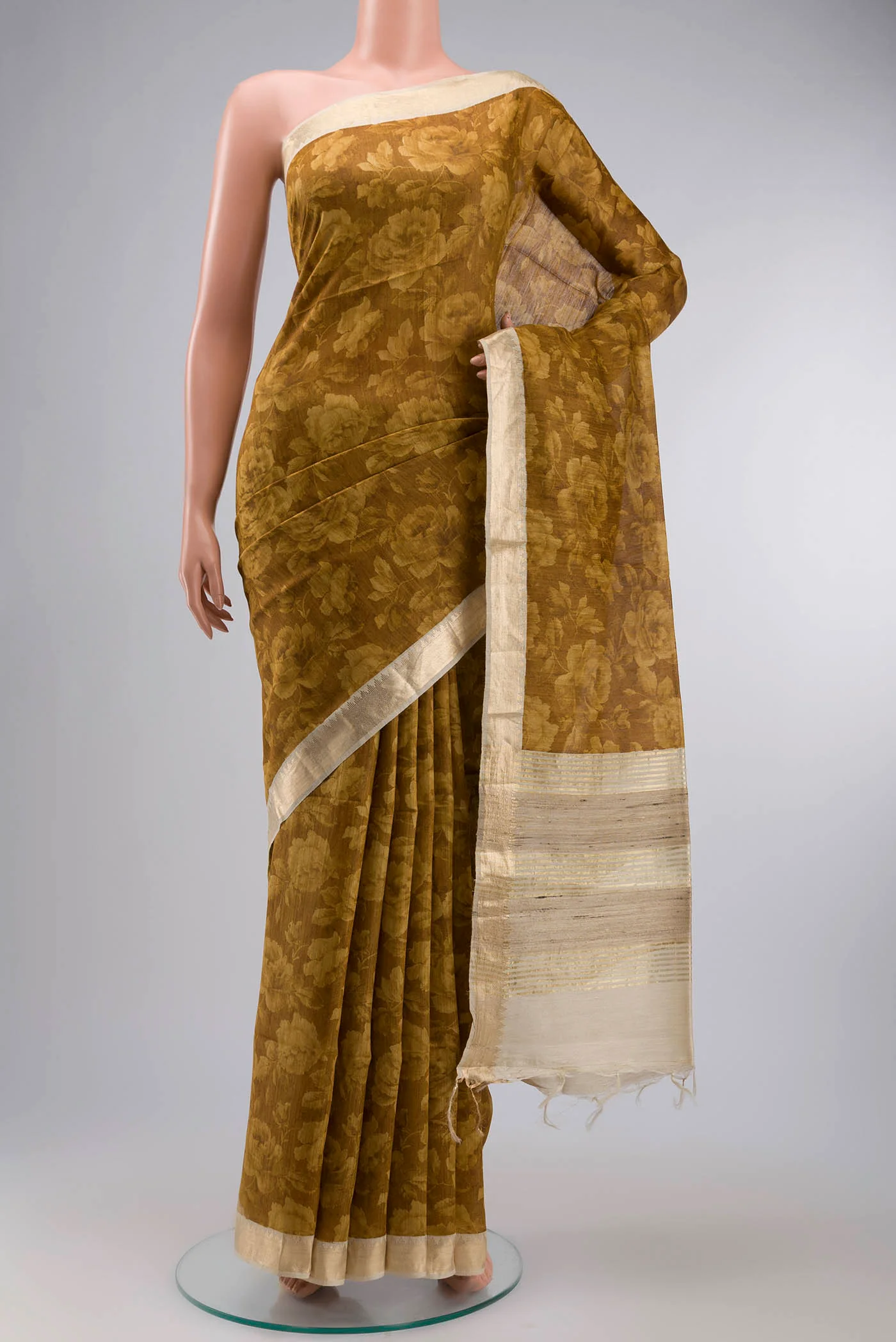 Mustard Bhagalpuri Tussar Silk Saree