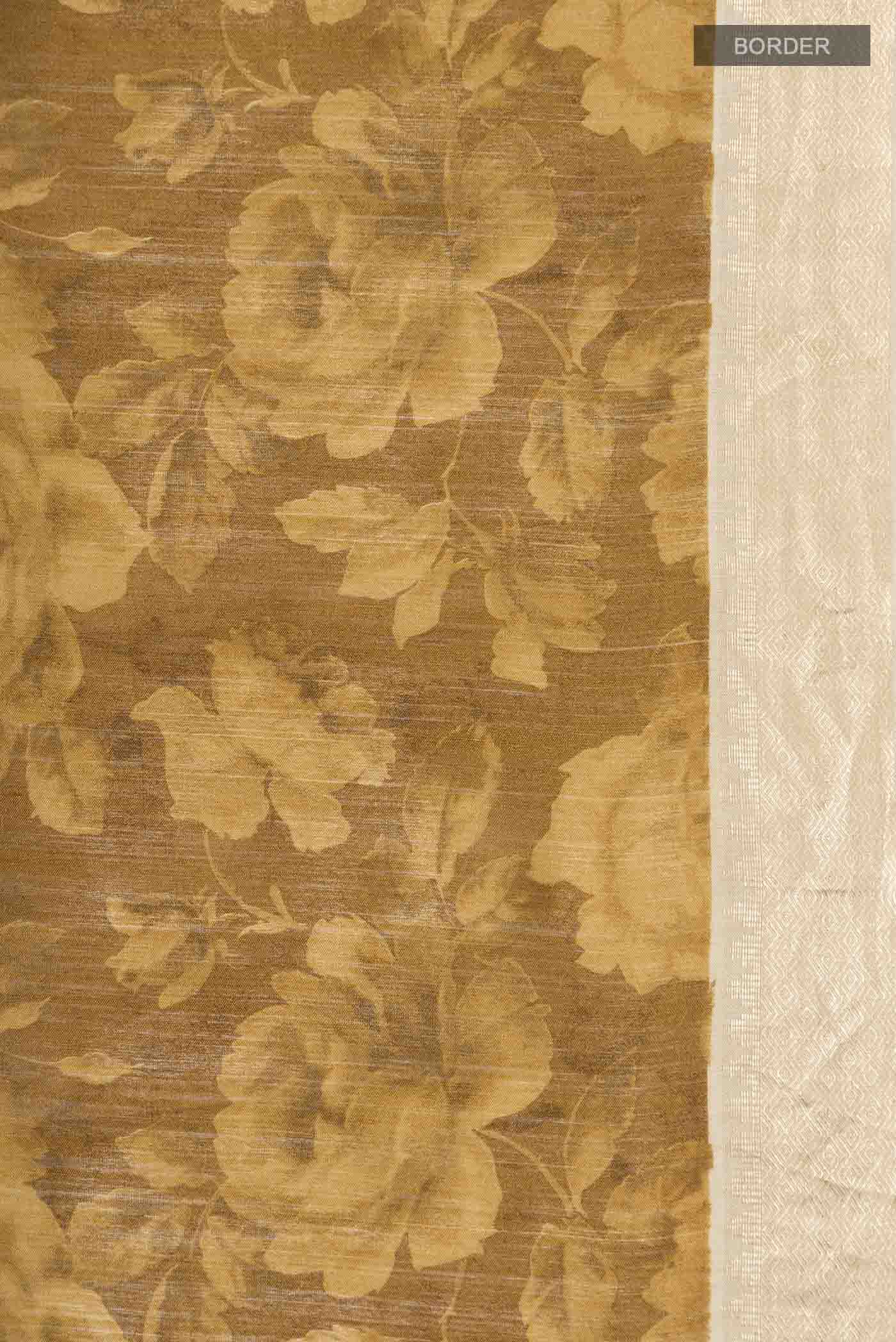 Mustard Bhagalpuri Tussar Silk Saree - Image 3