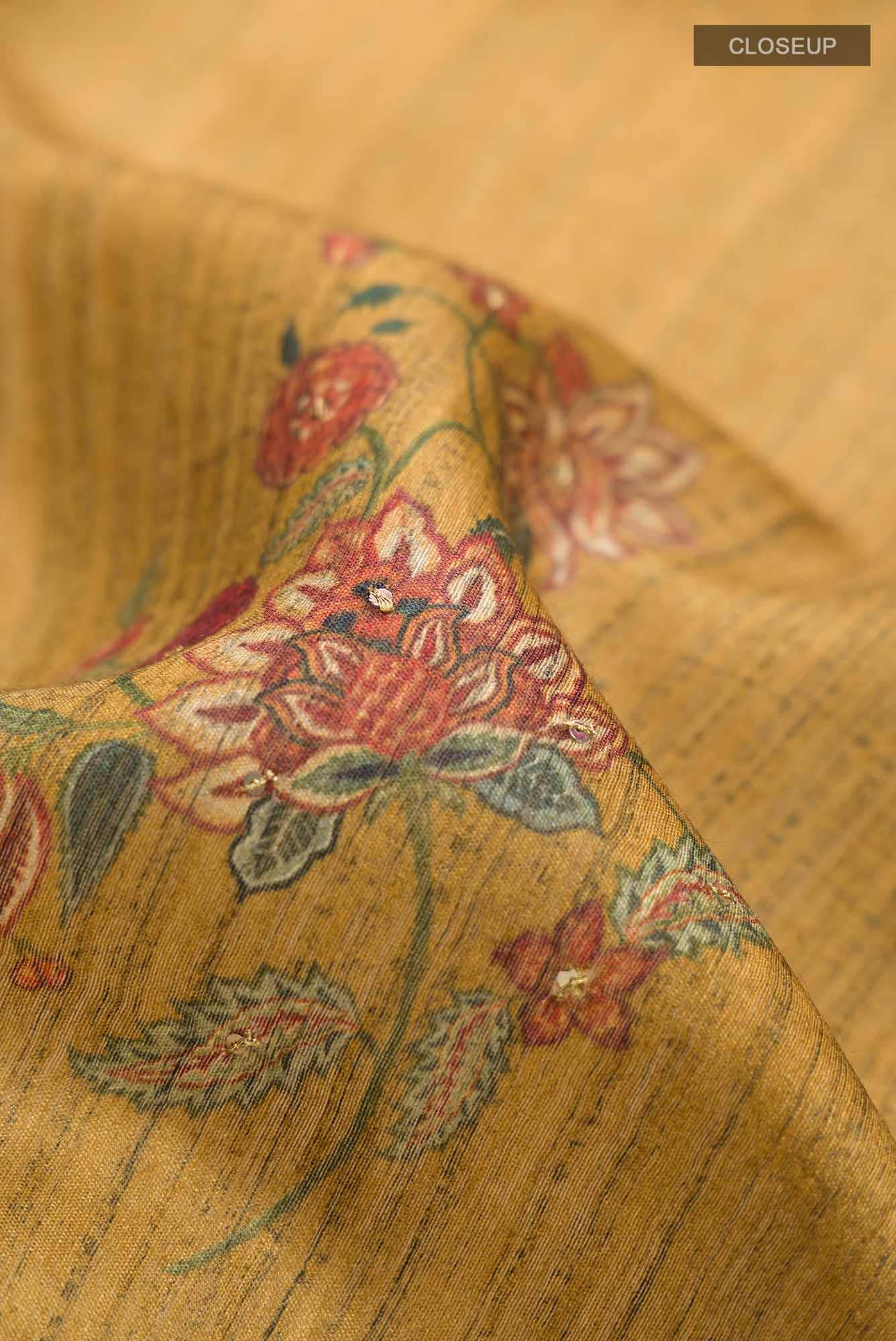 Mustard Bhagalpuri Tussar Silk Saree - Image 2