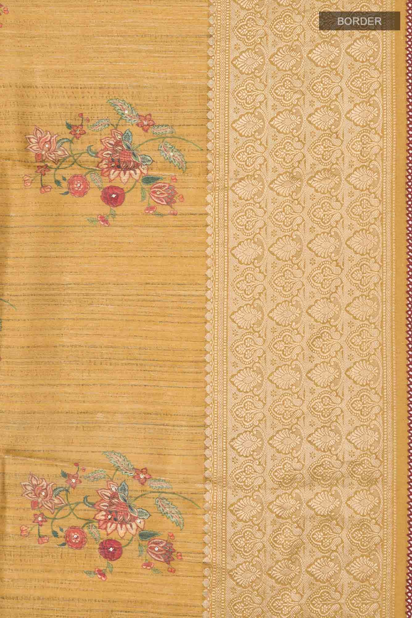 Mustard Bhagalpuri Tussar Silk Saree - Image 4