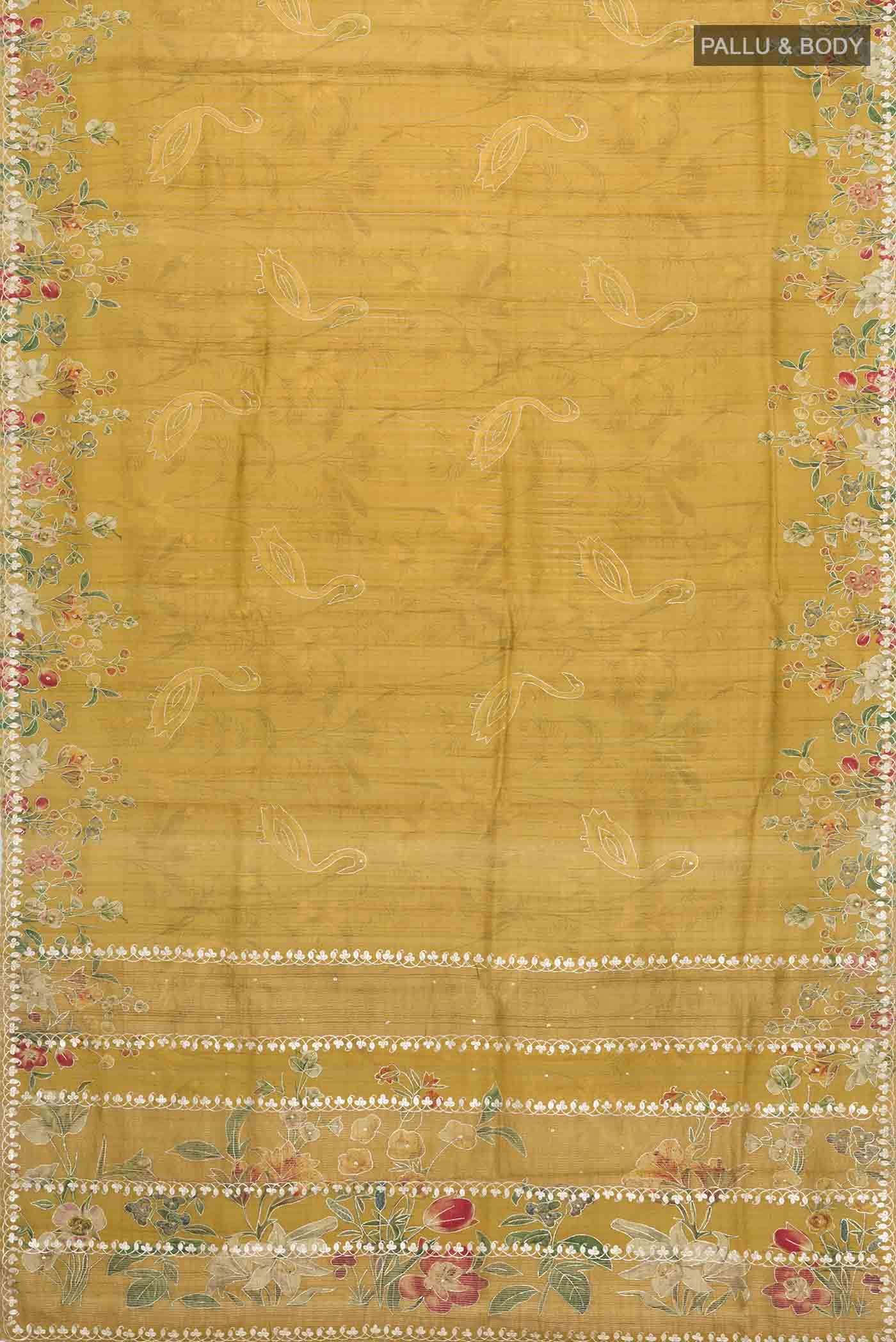 Mustard Bhagalpuri Tussar Silk Saree - Image 4