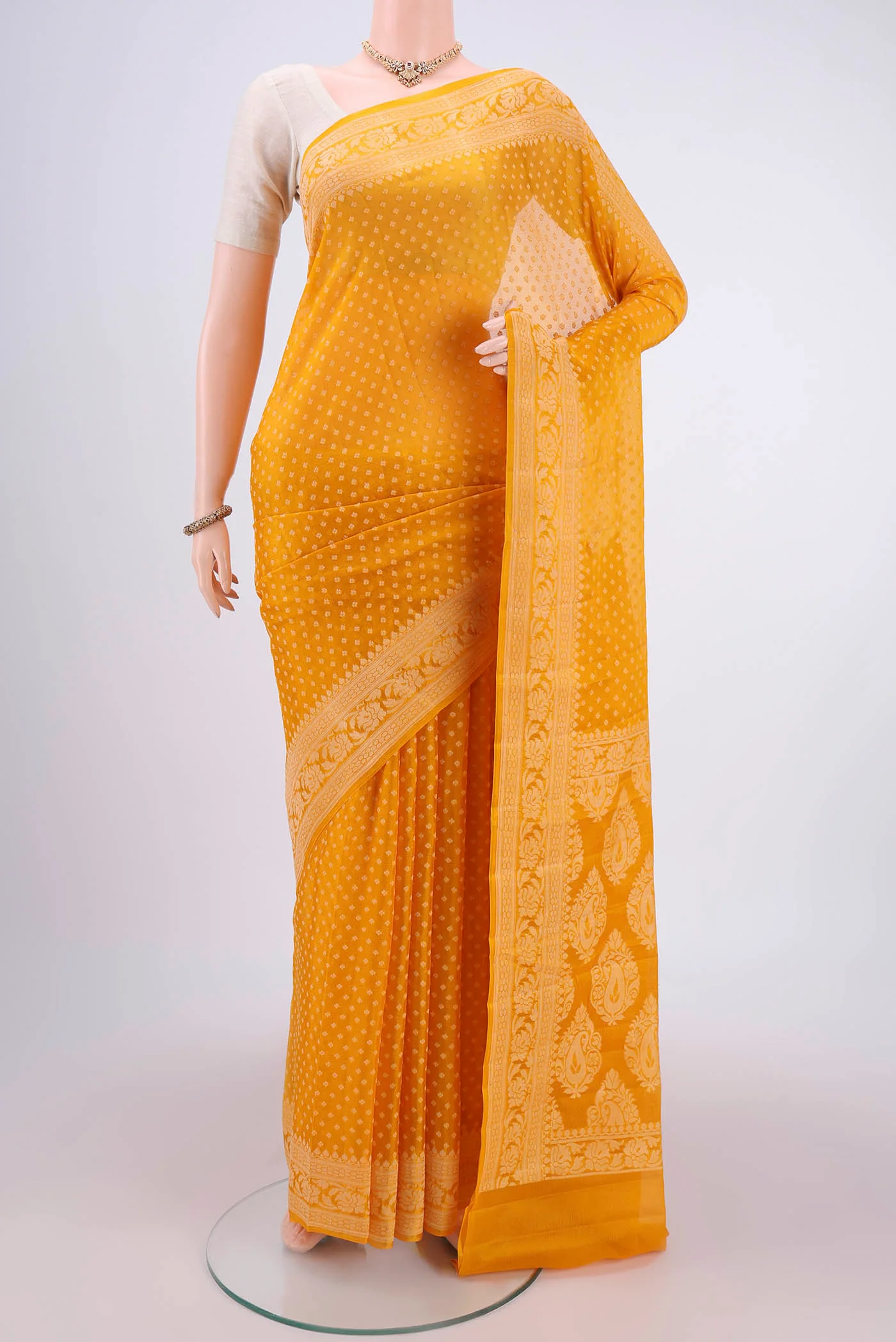 Mustard Blended Banarasi Georgette Saree