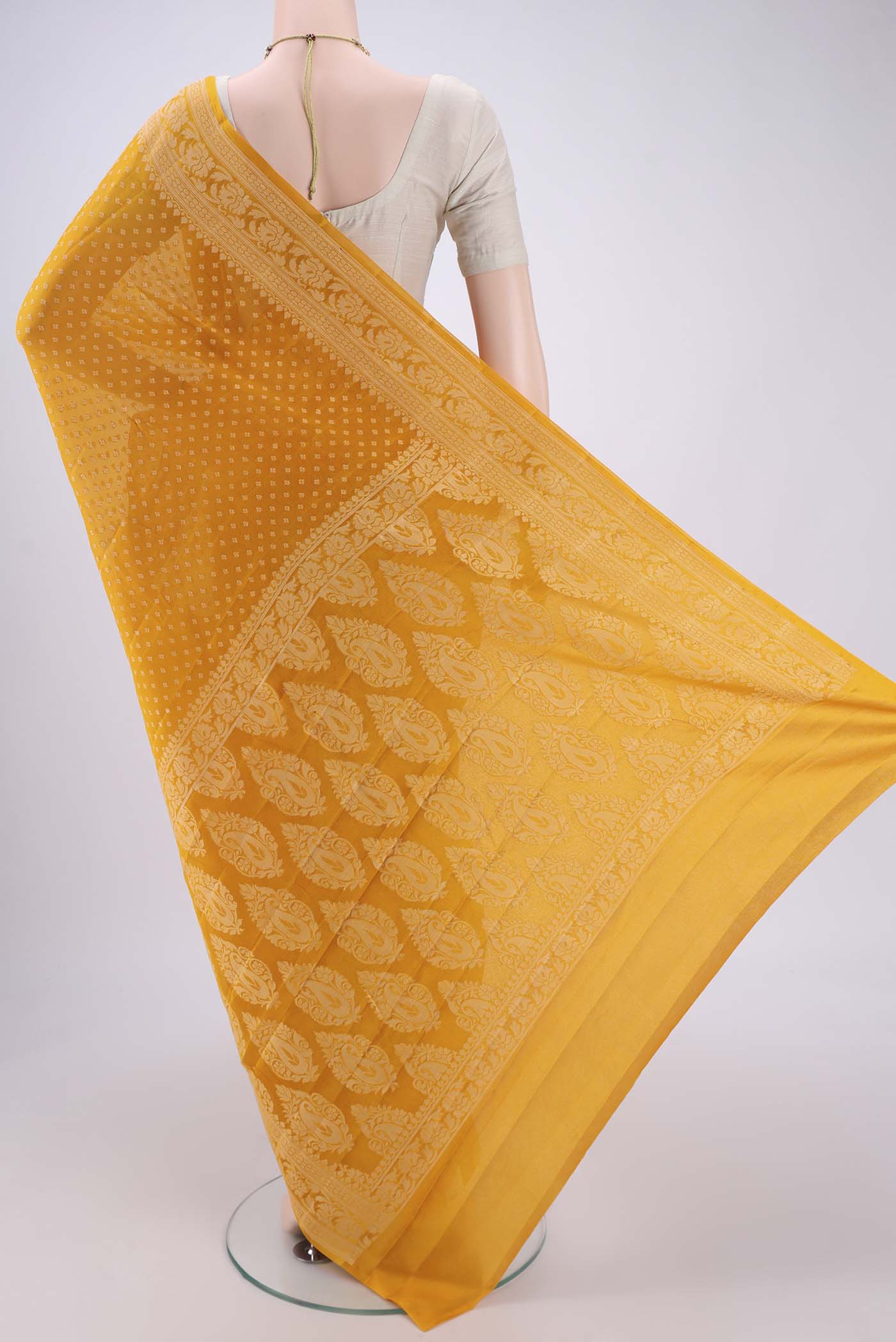 Mustard Blended Banarasi Georgette Saree - Image 3