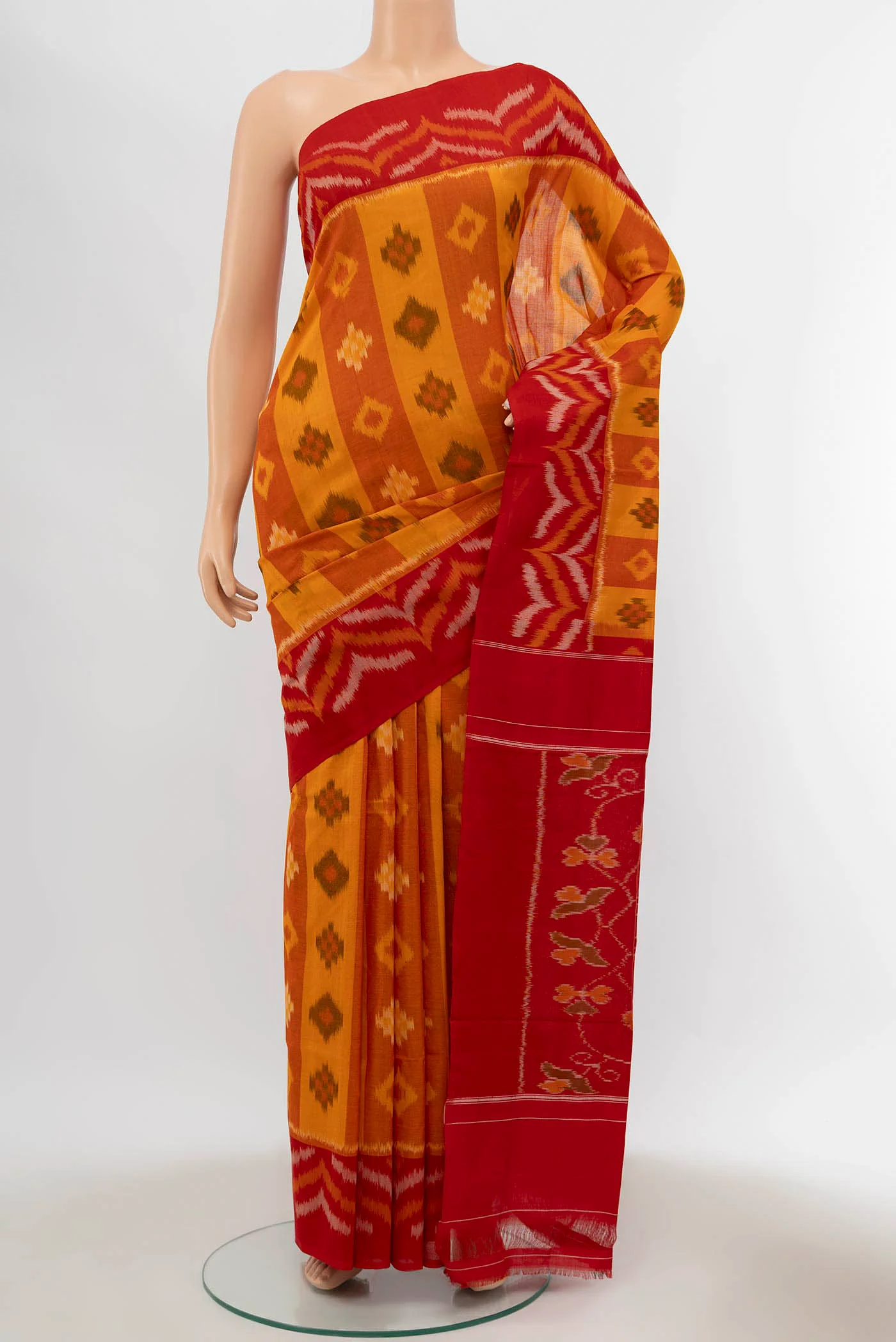 Mustard Pochampally Cotton Saree